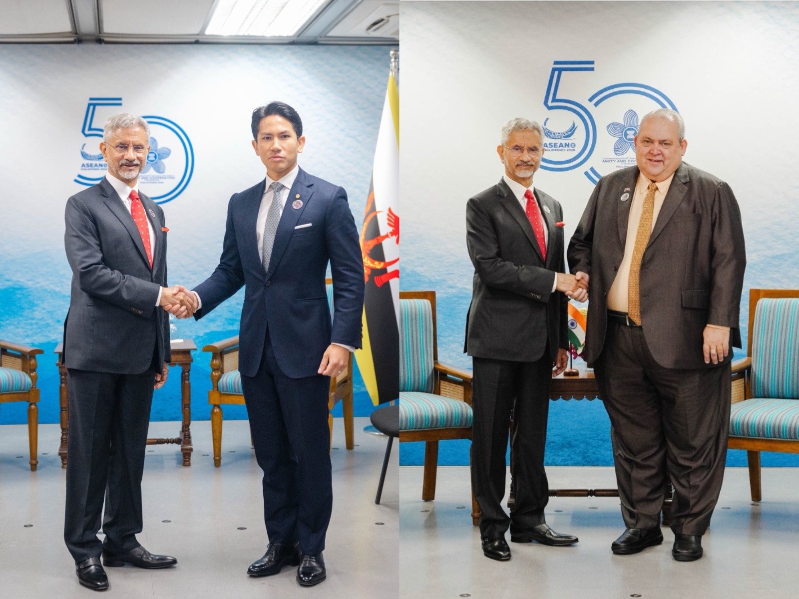 External Affairs Minister S Jaishankar with his counterparts from Brunei (L) and Papua New Guinea (R) (Photo/X@DrSJaishankar)