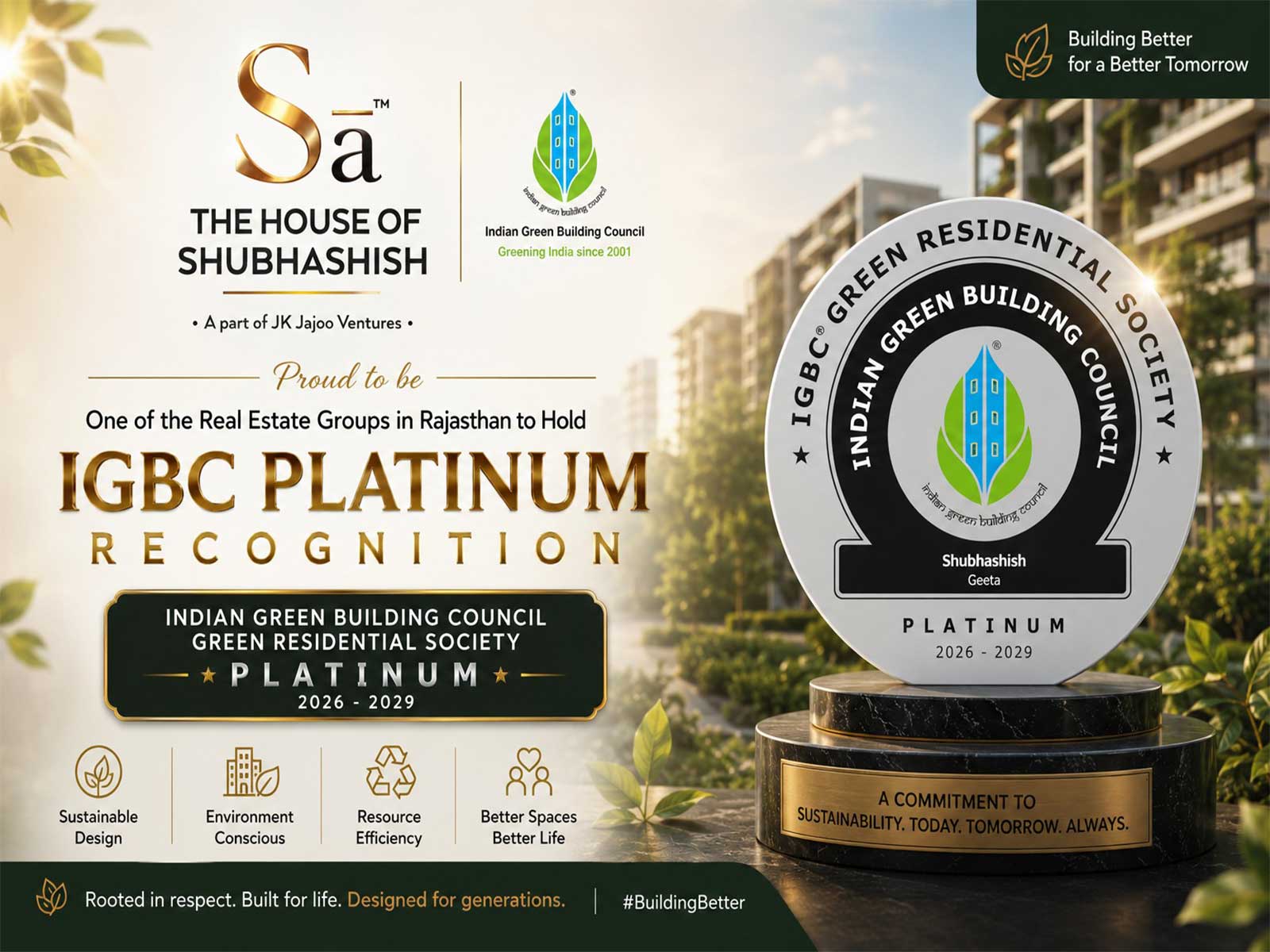 Shubhashish Geeta earns IGBC Platinum, the highest rating awarded by the Indian Green Building Council, standing among just two Platinum rated projects in the state (Image Courtesy: The House of Subhashish)
