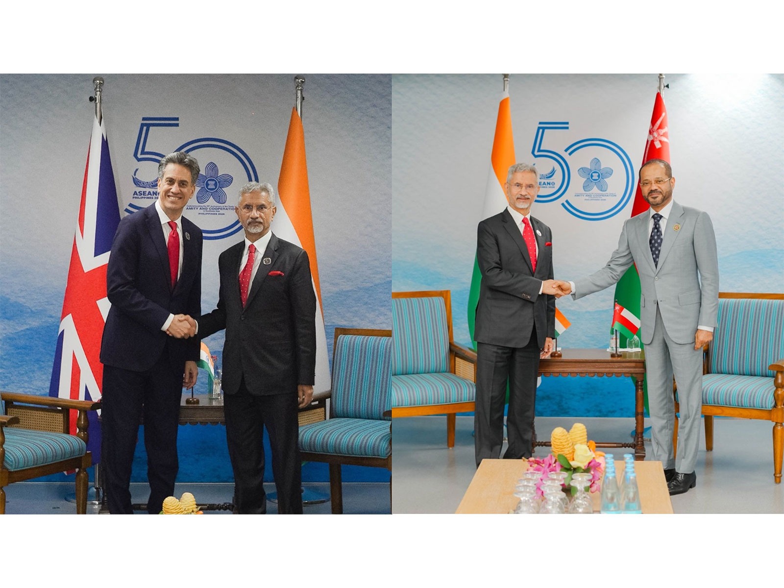 EAM Jaishankar holds bilateral meetings with UK Foreign Secretary Edward Miliband (On Left) and Oman's Foreign Minister Sayyid Badr bin Hamad Al Busaidi (Photo/X/@DrSJaishankar)