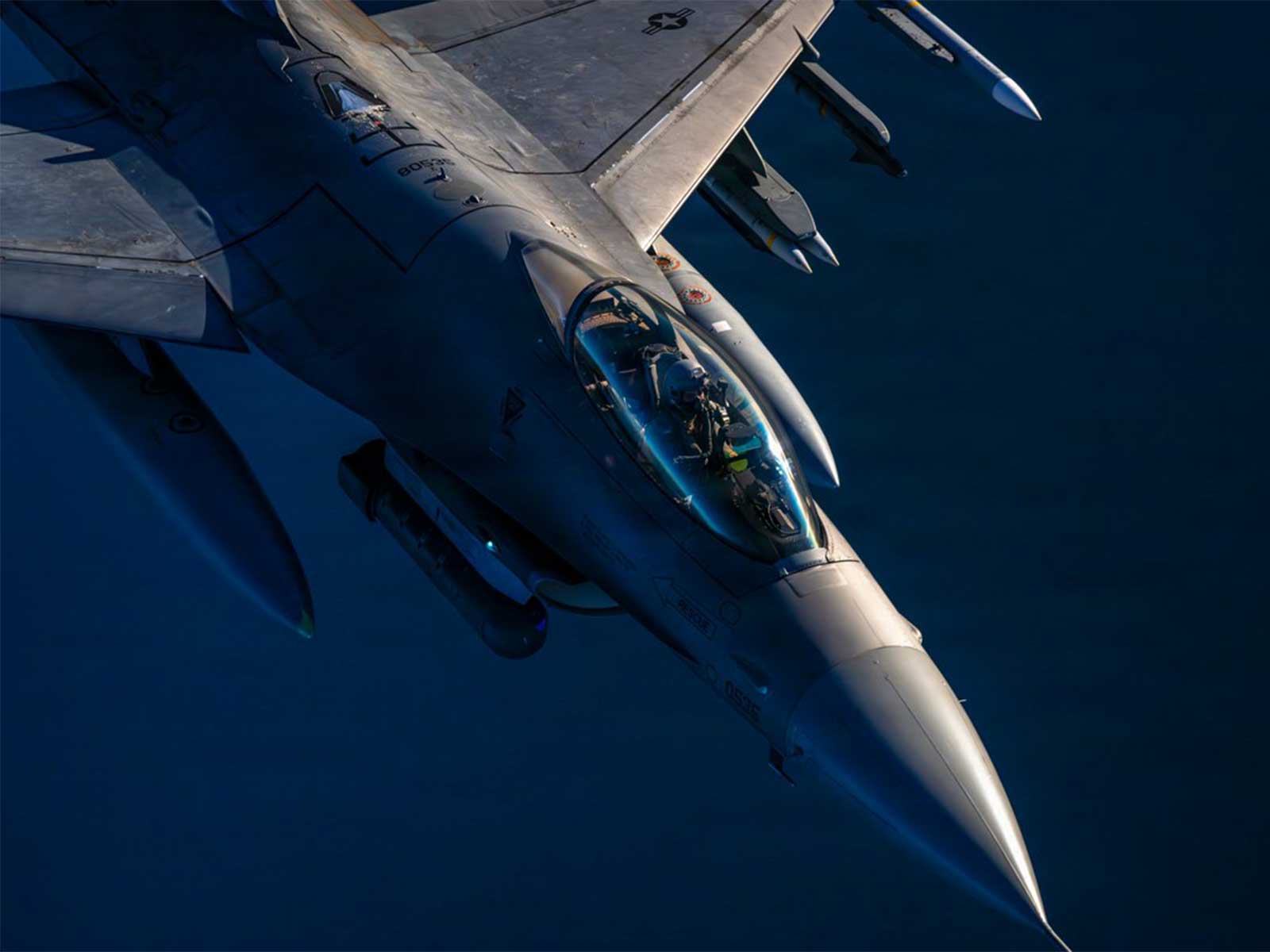 A U.S. Air Force F-16 fighter jet over skies in West Asia (File Photo/X@CENTCOM)