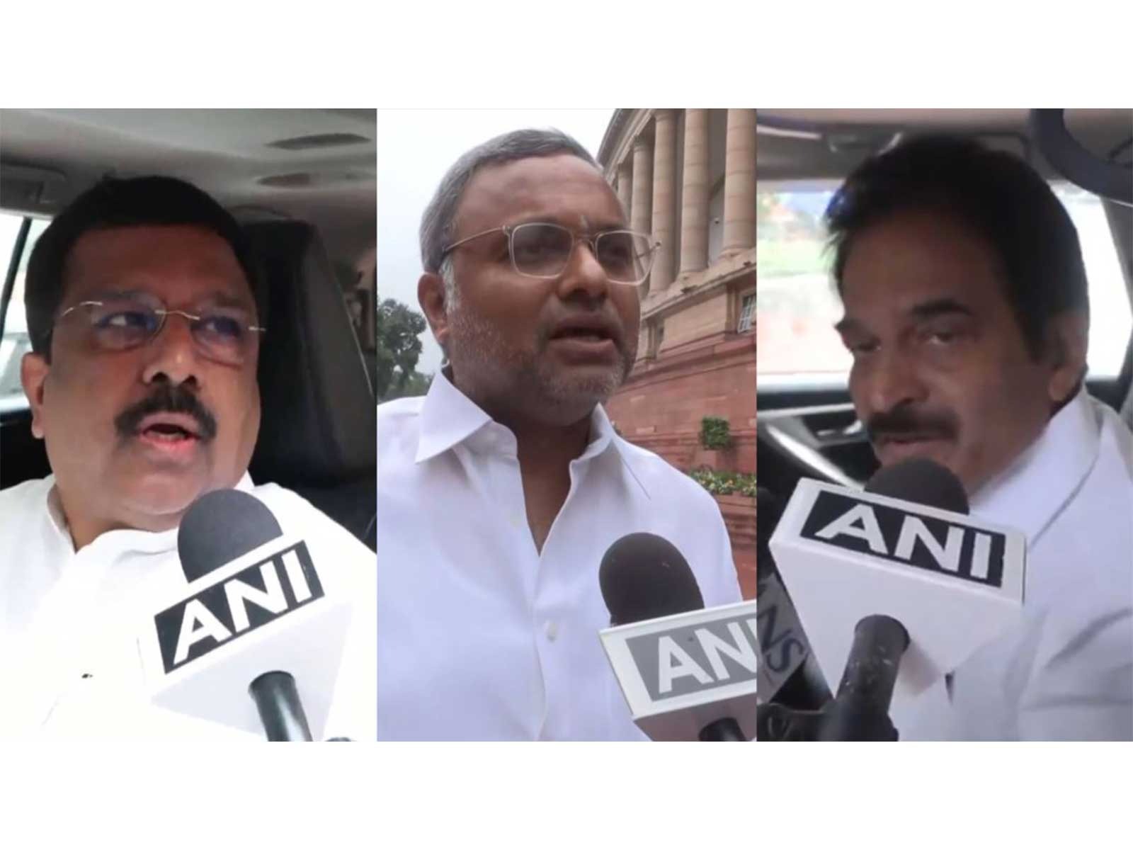 Congress MPs Syed Naseer Hussain, Karti P Chidambaram, and KC Venugopal (Photo/ANI)