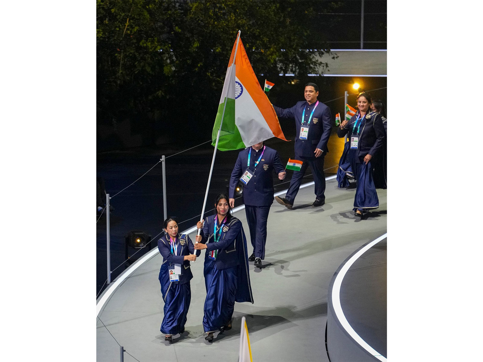 Mirabai Chanu and Lovlina Borgohain leads the Indian contingent at the opening ceremony of the Commonwealth Games 2026. (Photo:X/@narendramodi) 