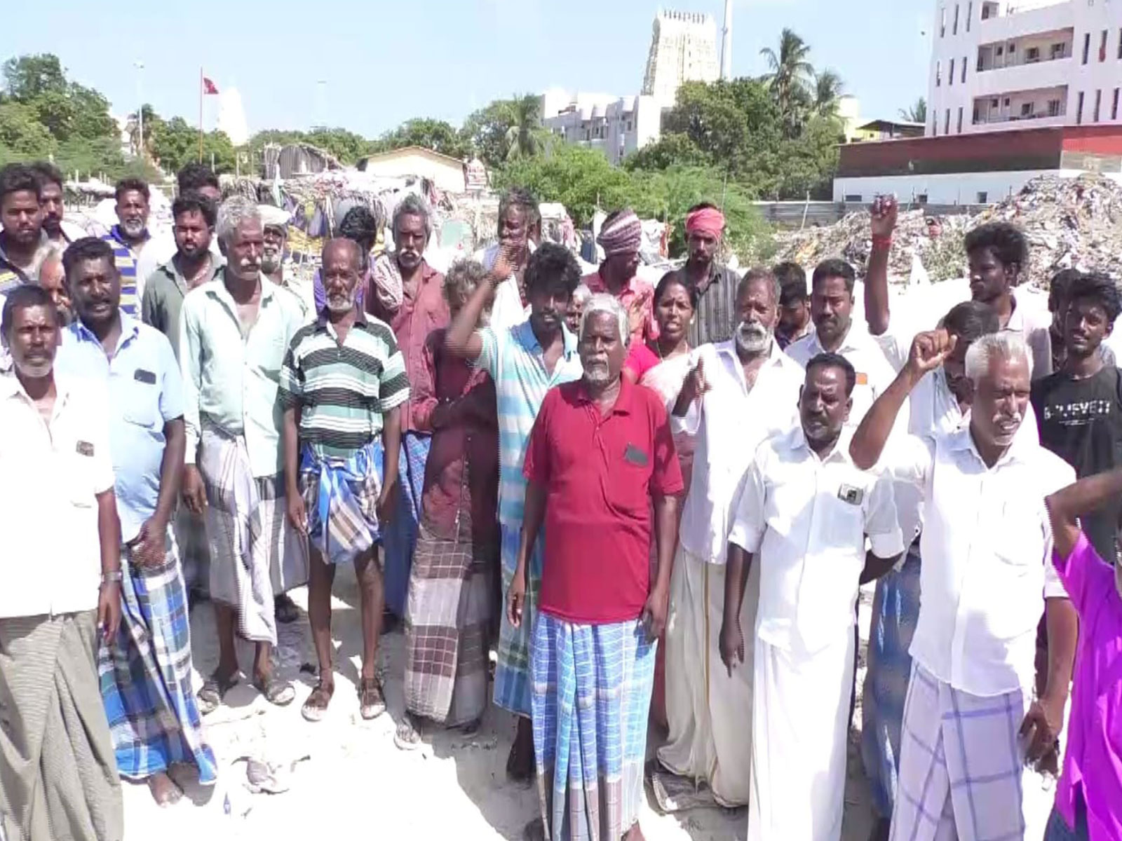 Tamil Nadu fishermen halt beach construction work in Rameswaram (Photo/ANI)