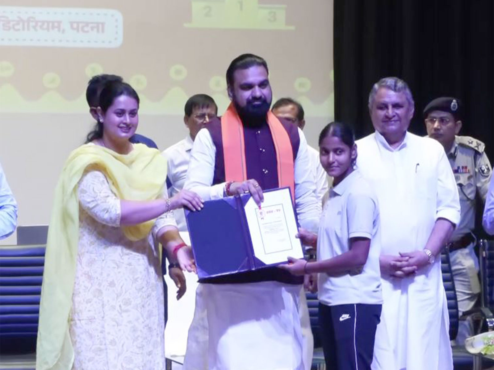 Bihar CM Samrat Choudhary and Bihar Sports Minister Shreyasi Singh distributed appointment letters to athletes. (Photo: ANI)
