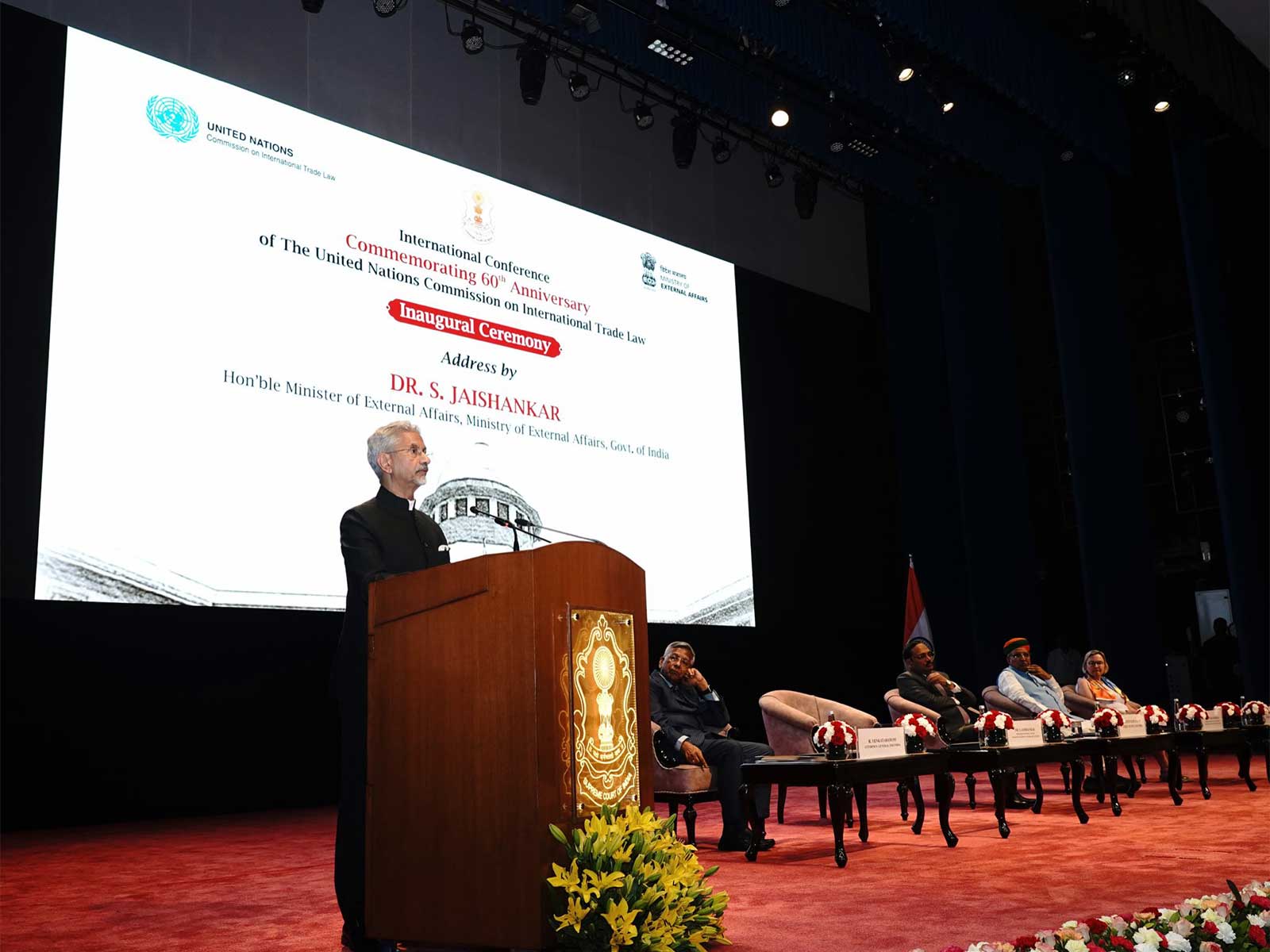 External Affairs Minister S Jaishankar delivers key note address at the inaugural of international conference commemorating 60th anniversary of UNCITRAL (Photo/X@DrSJaishankar)