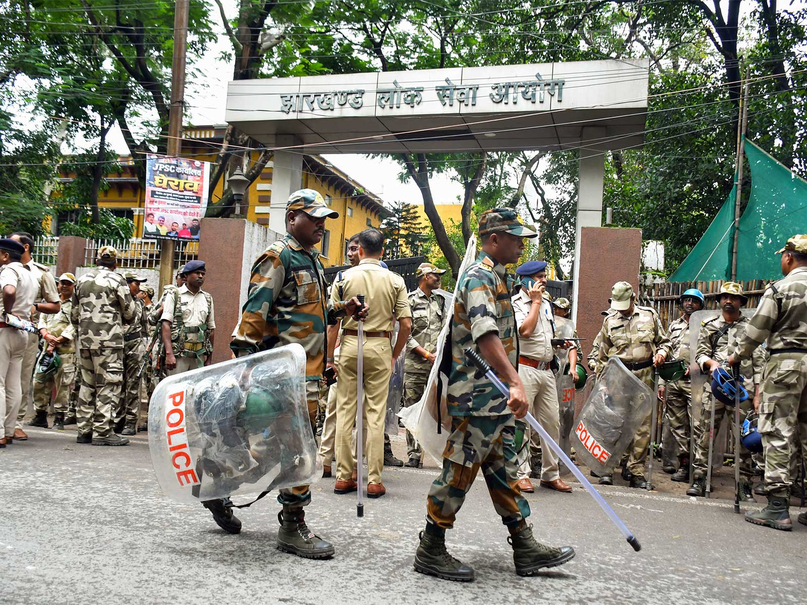 Security personnel deployed outside the JPSC office (Photo/ANI)
