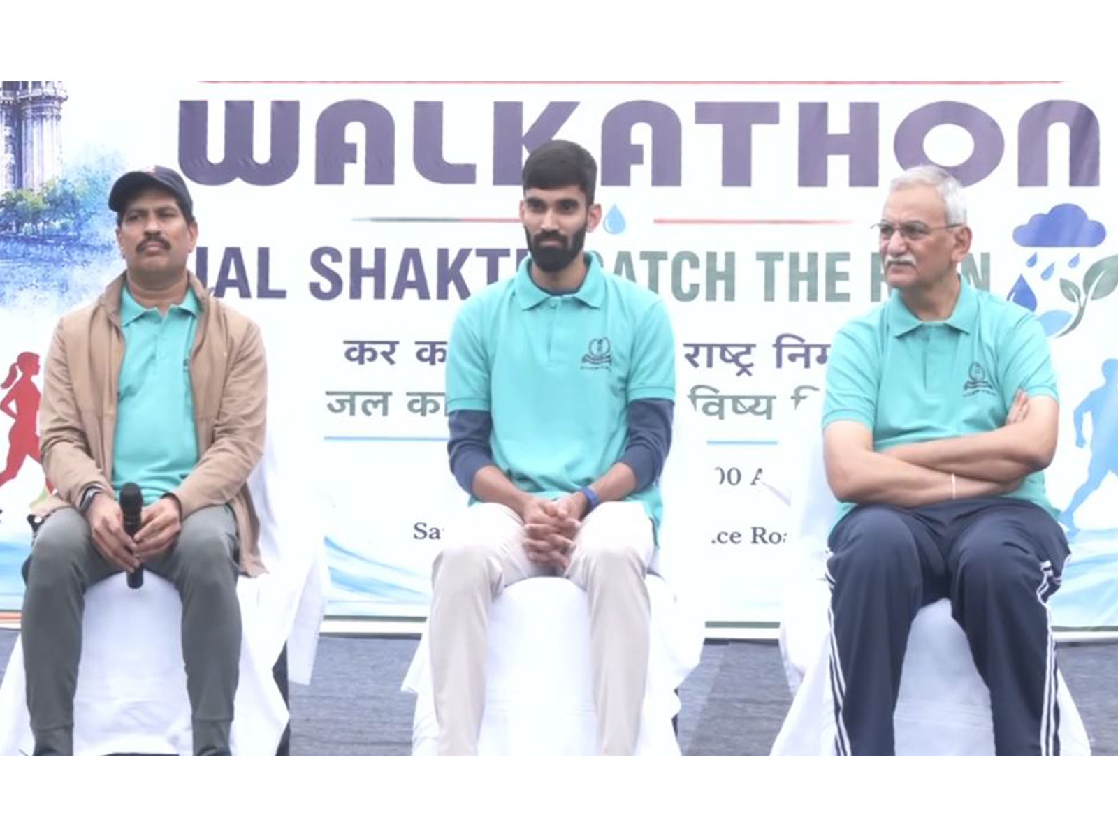 Suresh Battini, Kidambi Srikanth and KV Chowdary during Income Tax Department's Walkathon in Hyderabad. (Photo: ANI)