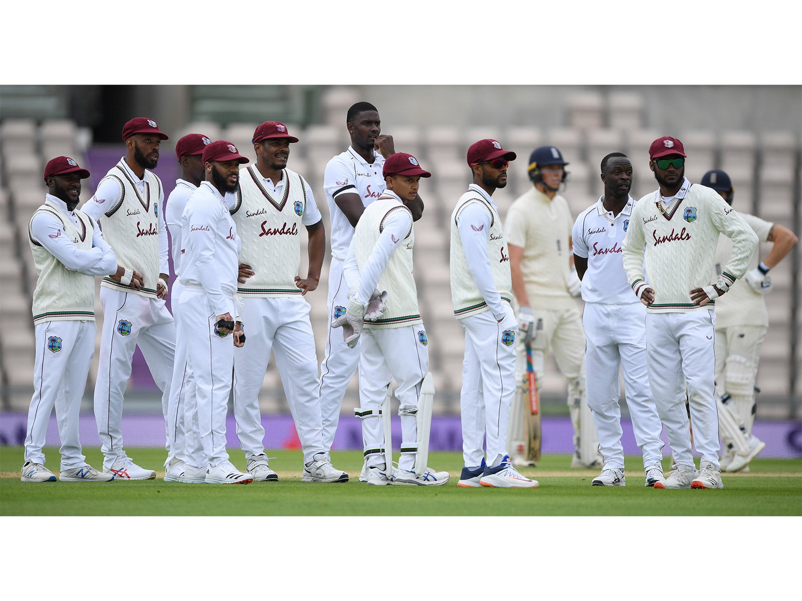 West Indies Test skipper Roston Chase (2nd from left) with his teammates. (Photo: ANI)