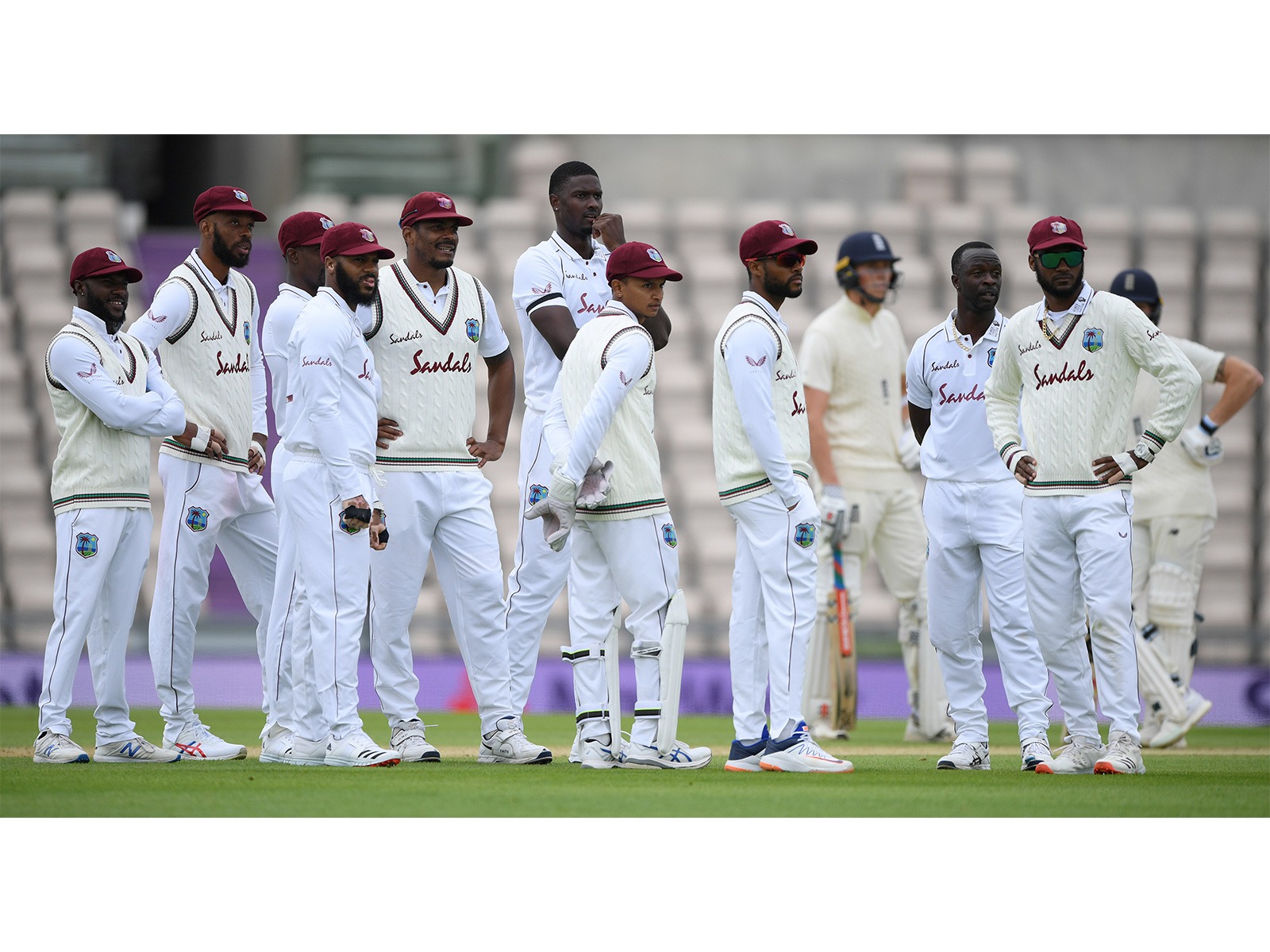 West Indies Test skipper Roston Chase (2nd from left) with his teammates. (Photo/ANI)