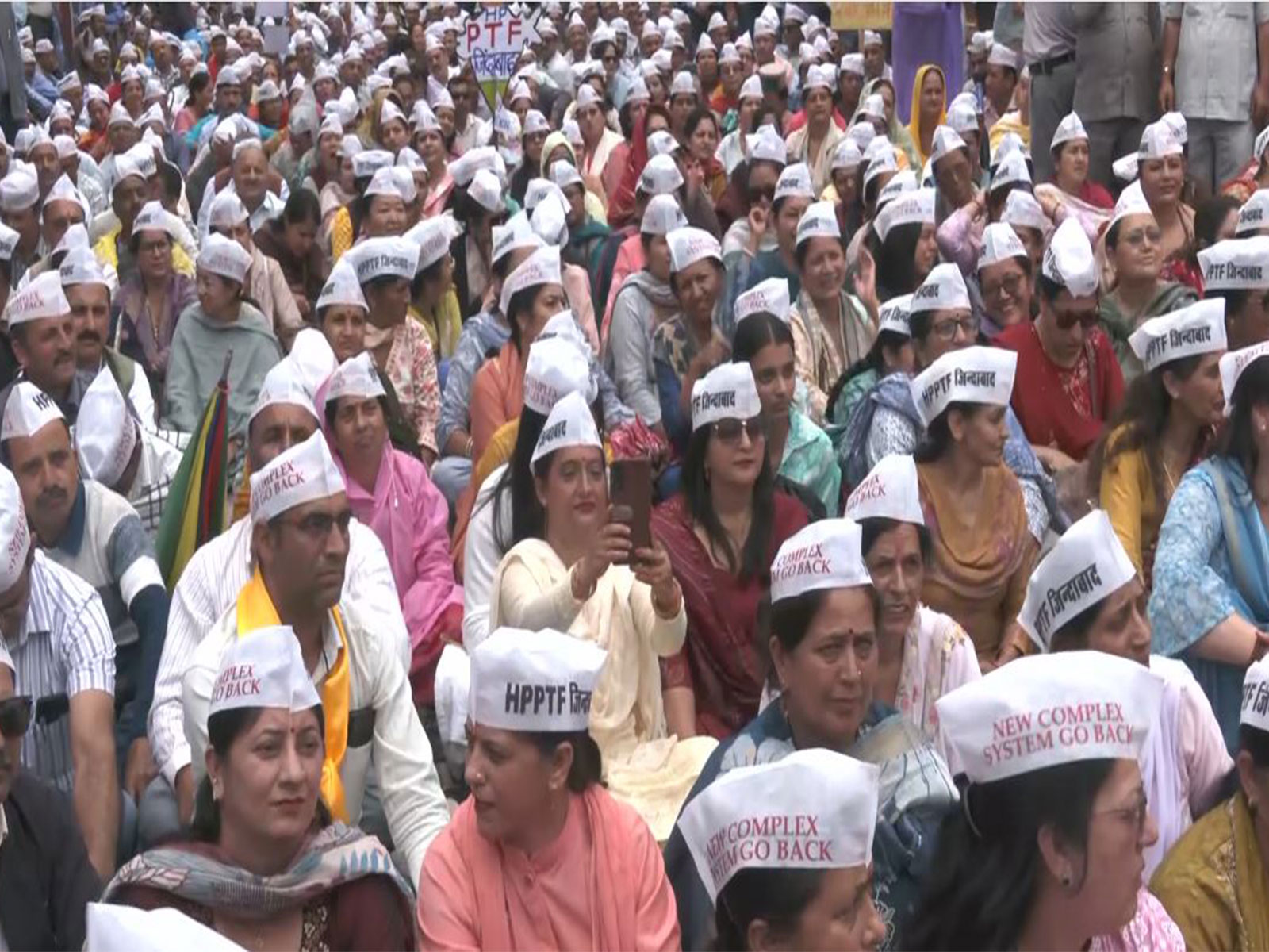 Teachers protesting against school complex system policy of the Himachal government. (Photo/ANI)