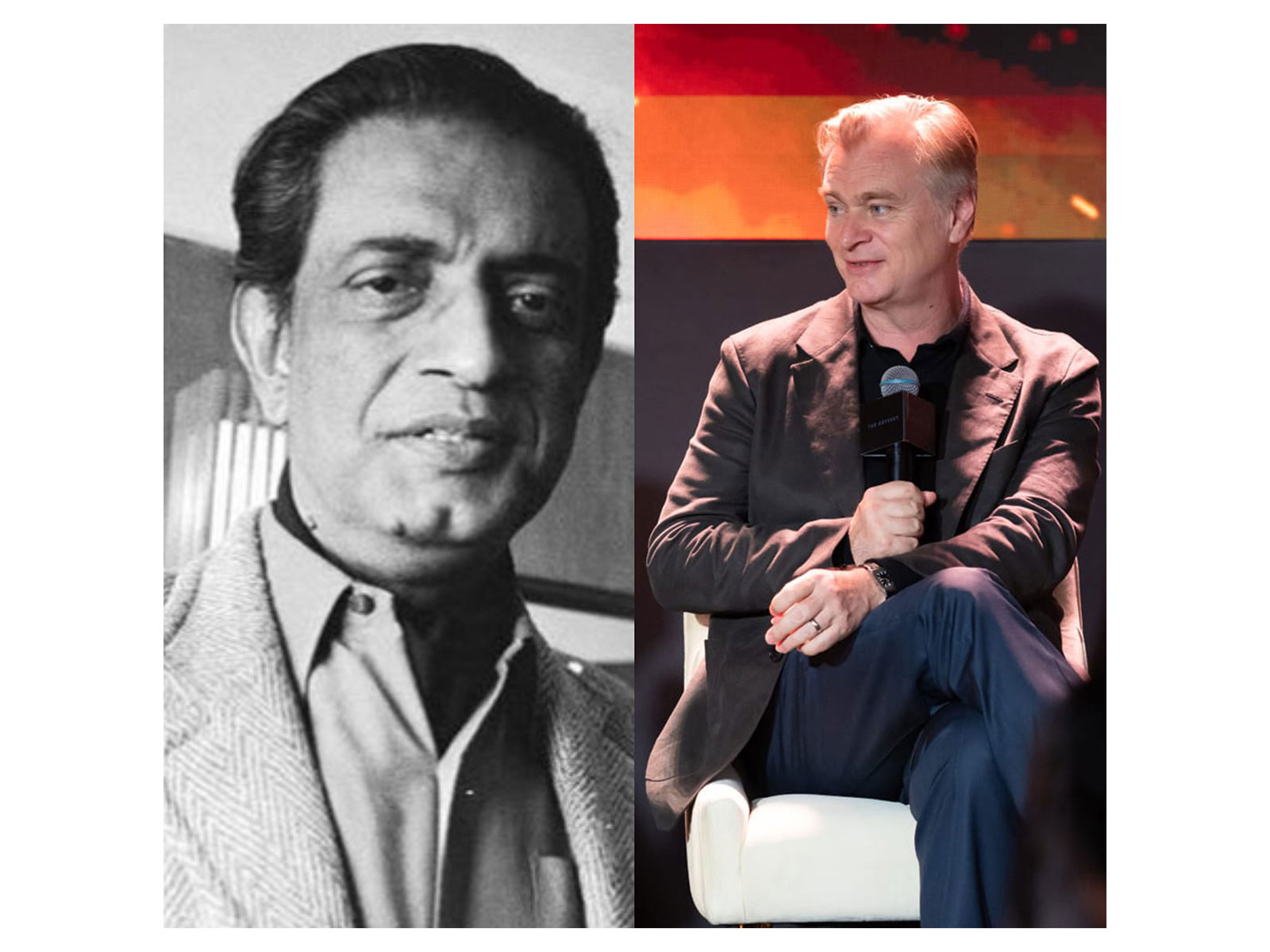 Satyajit Ray (Photo/X@MinistryofInformantion) and Christopher Nolan (Photo/UniversalPictures)