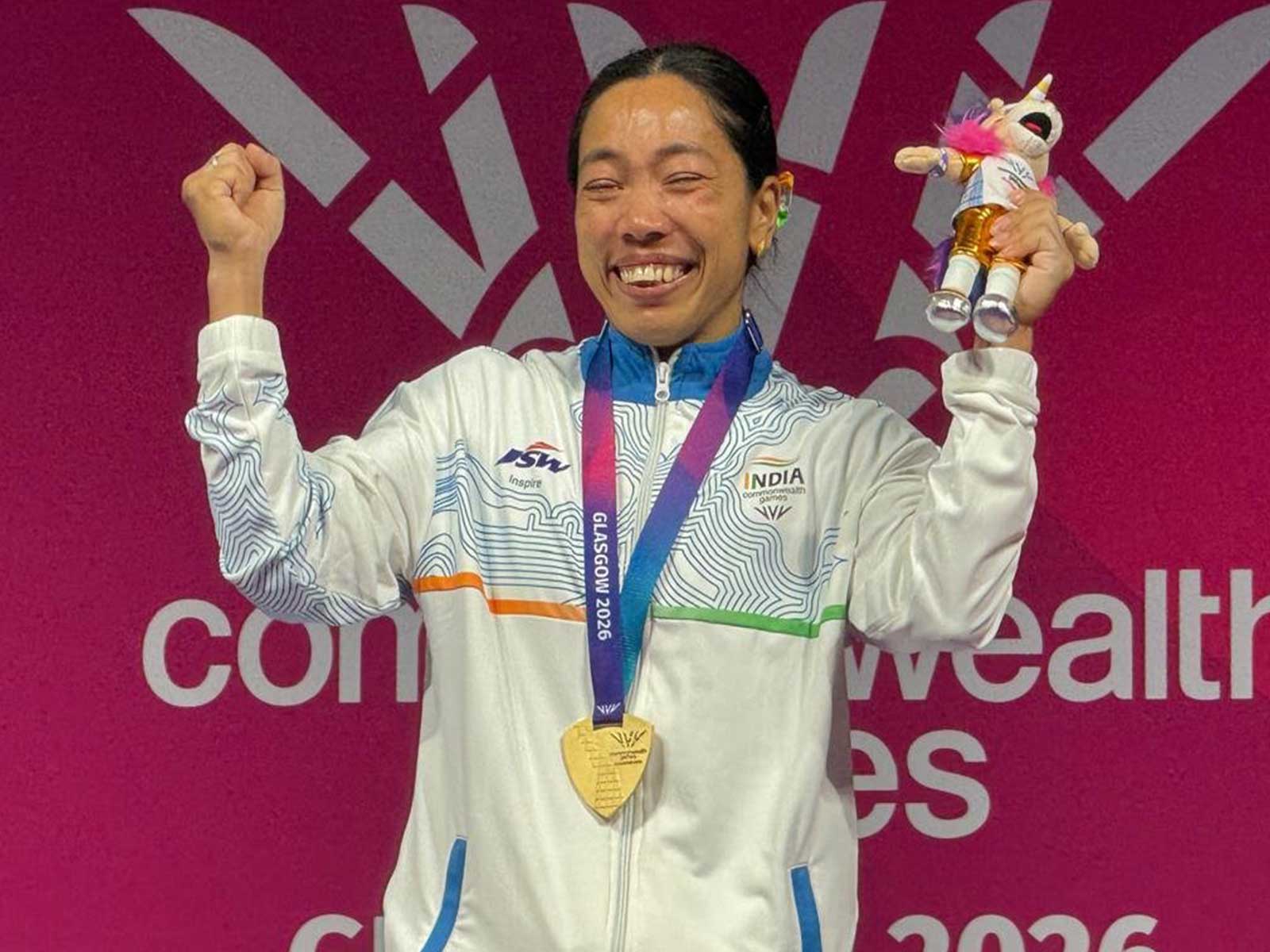 Mirabai Chanu celebrating after winning Gold medal in CWG 2026 (Photo: X/@mirabai_chanu)