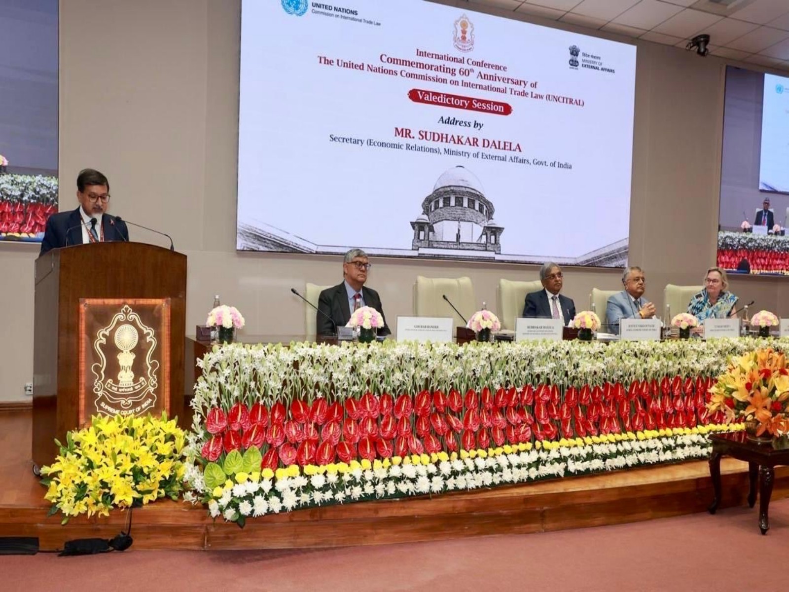 Secretary (Economic Relations) Sudhakar Dalela addressing  valedictory session  UNCITRAL (Photo/X/@MEAIndia)
