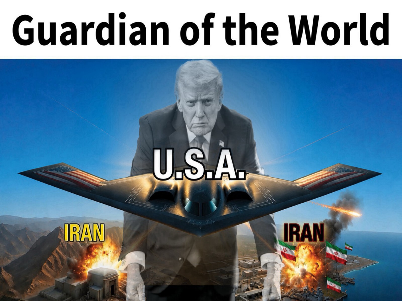 US President Donald Trump shares an AI-generated image on Truth Social showcasing US' military might, terming it as the "Guardian of the World" (Photo/Truth Social/@realDonaldTrump)