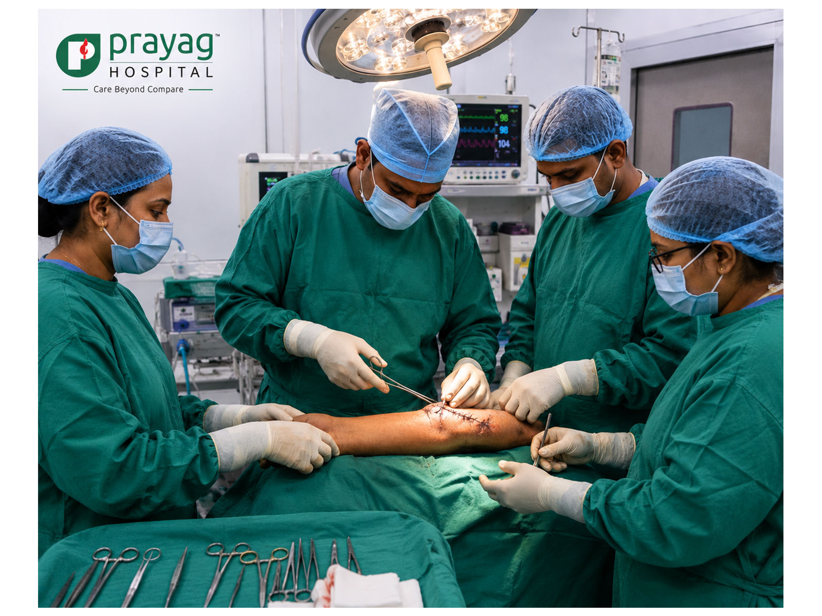 Doctors at Prayag Hospital successfully performed a complex emergency limb-saving surgery, restoring hand function in a 35-year-old patient following a severe traumatic injury
