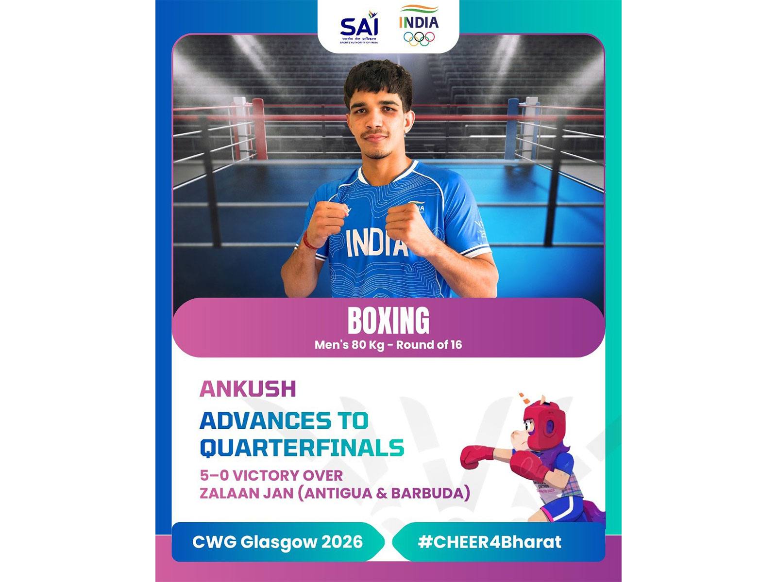 Indian boxer Ankush cruises Into CWG 2026 quarterfinals (Photo: X/ @Media_SAI)