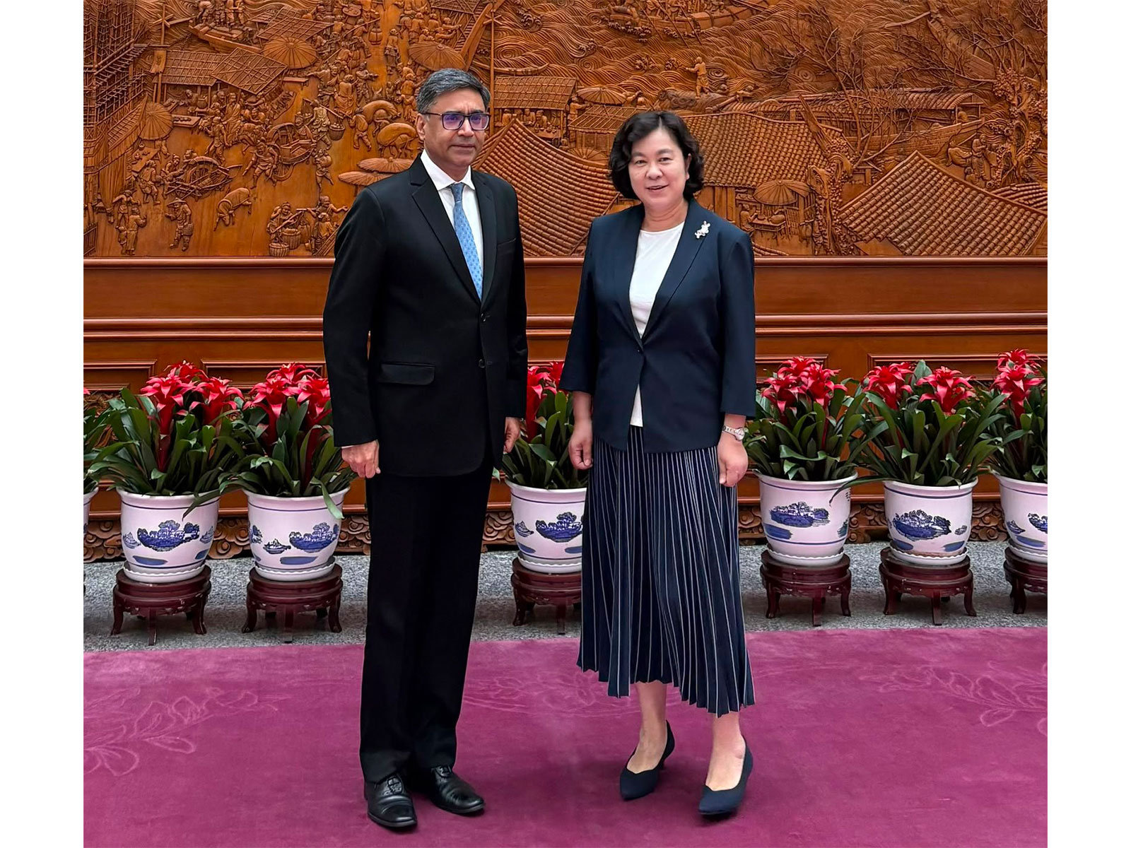 Foreign Secretary Vikram Misri and China's Vice Minister of Foreign Affairs Hua Chunying in Beijing (Photo/X@EOIBeijing)