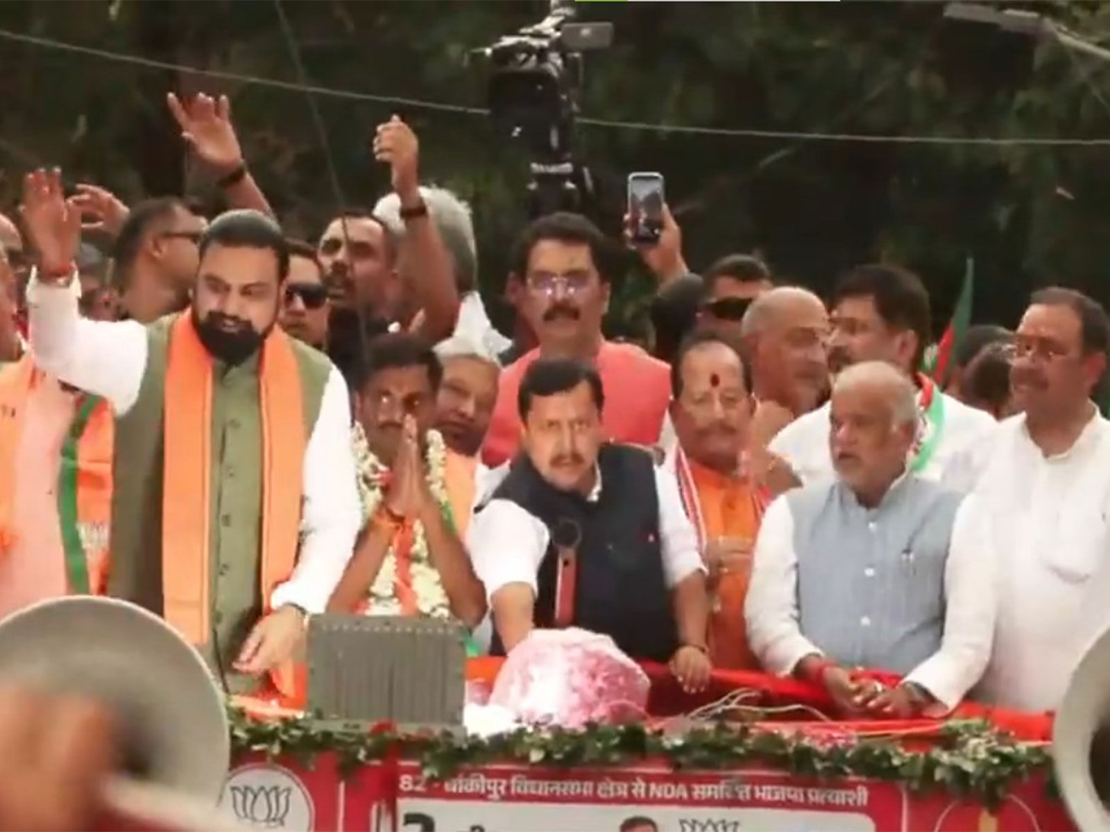 Bihar CM Samrat Choudhary, BJP Chief Nitin Nabin hold roadshow for Neeraj Sinha in Patna (Photo/ANI) 