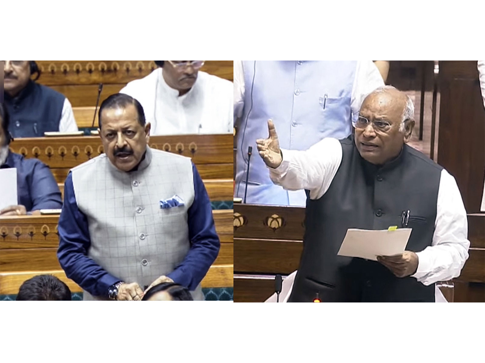 Union Minister Jitendra Singh and Rajya Sabha LoP Mallikarjun Kharge (Photo/ANI)