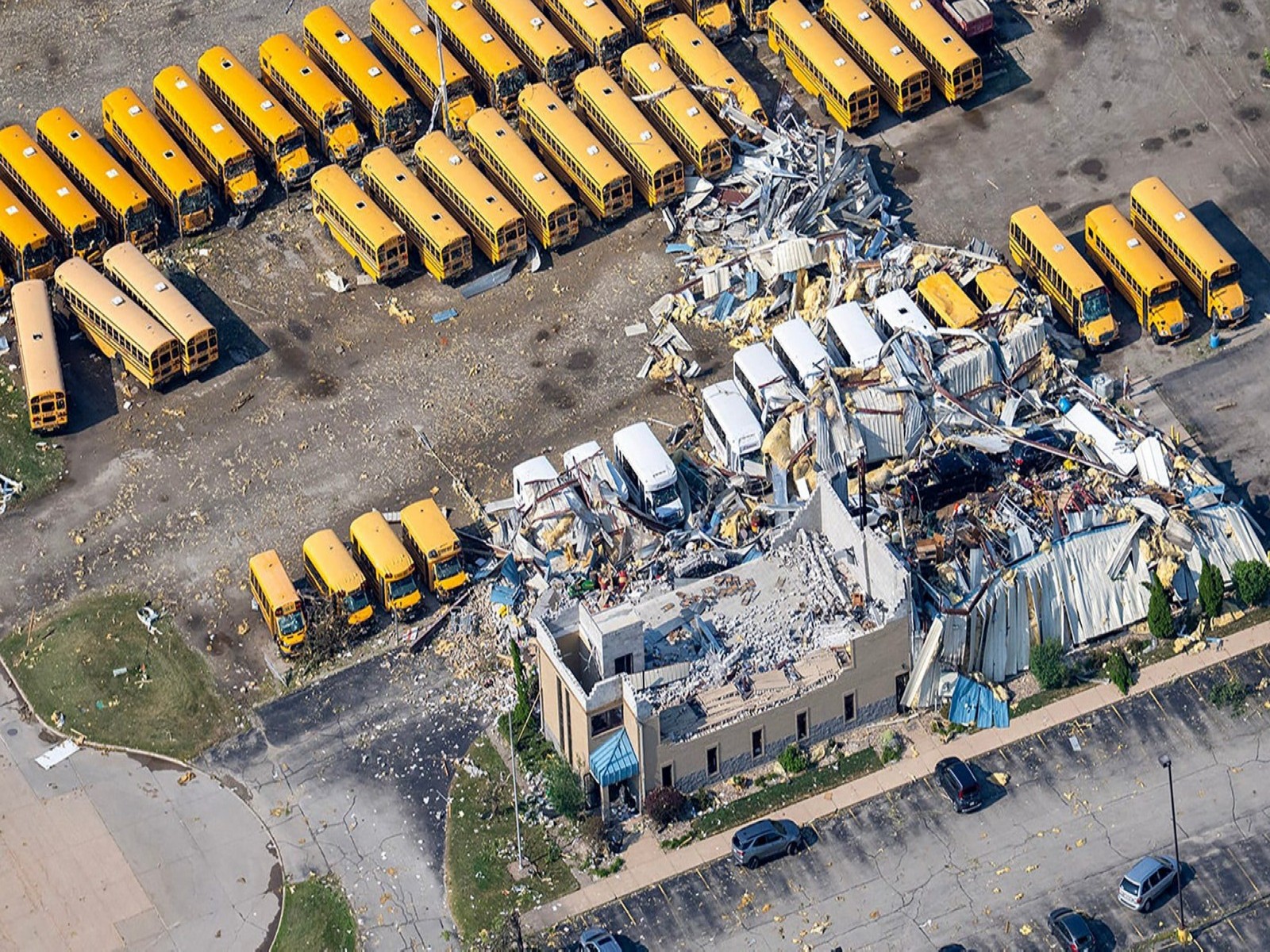 Drone shot of damage of property caused by tornado in Menasha, Wisconsin, US (Photo/Reuters)