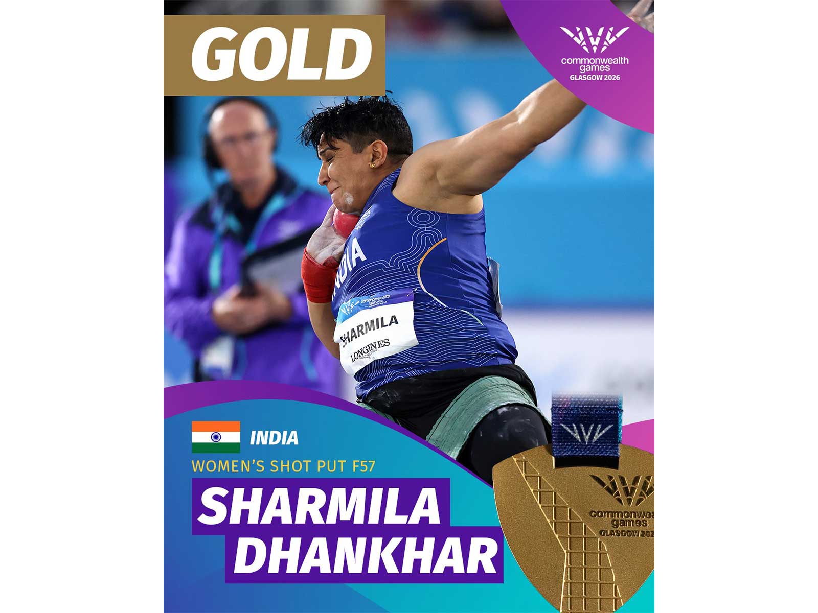 Indian shotput F57 athlete Sharmila Dhankar (Photo: X/ @Glasgow_2026)