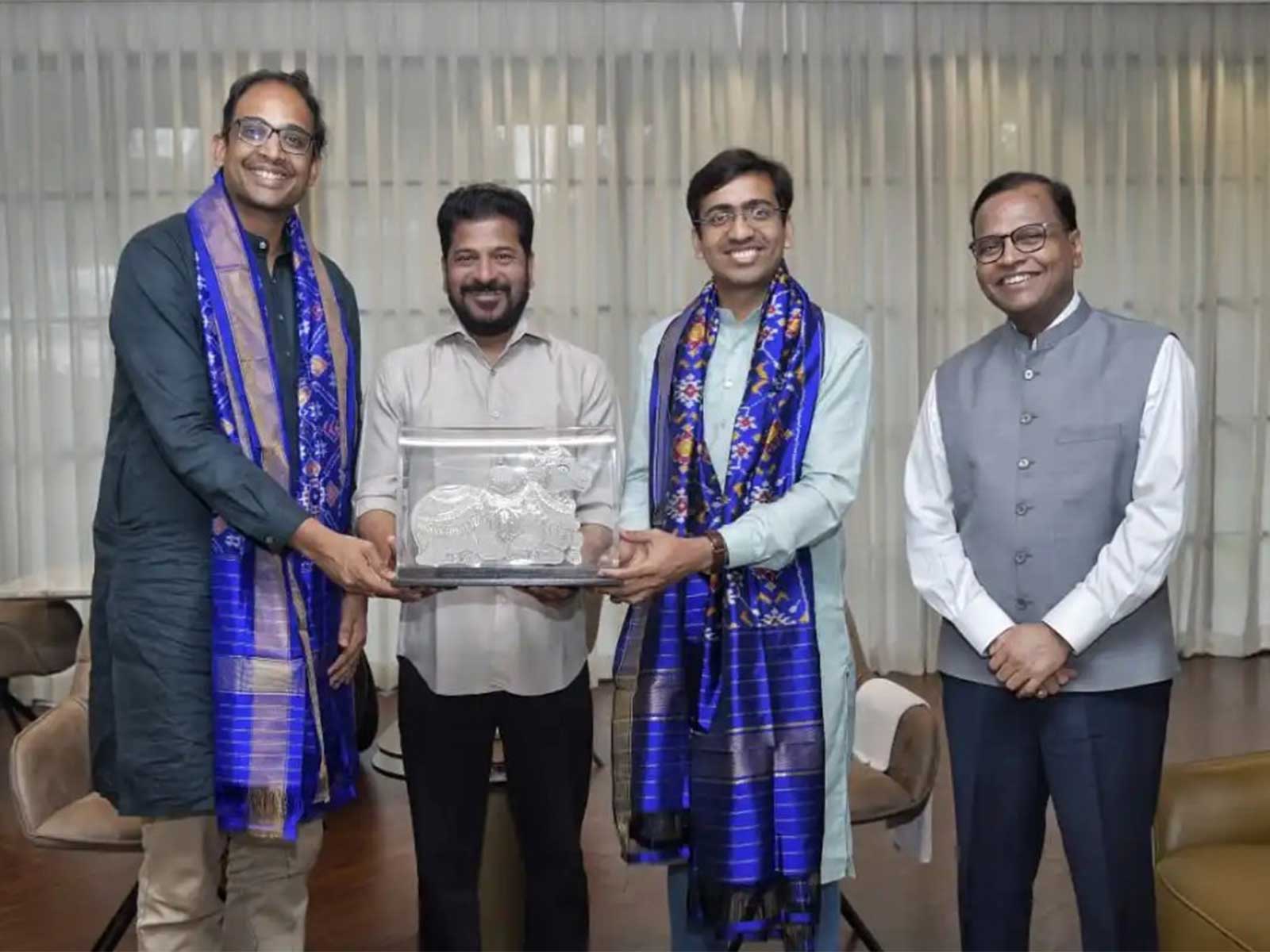 Telangana Chief Minister Revanth Reddy with Skyroot Aerospace executives (Photo/Telangana CMO)