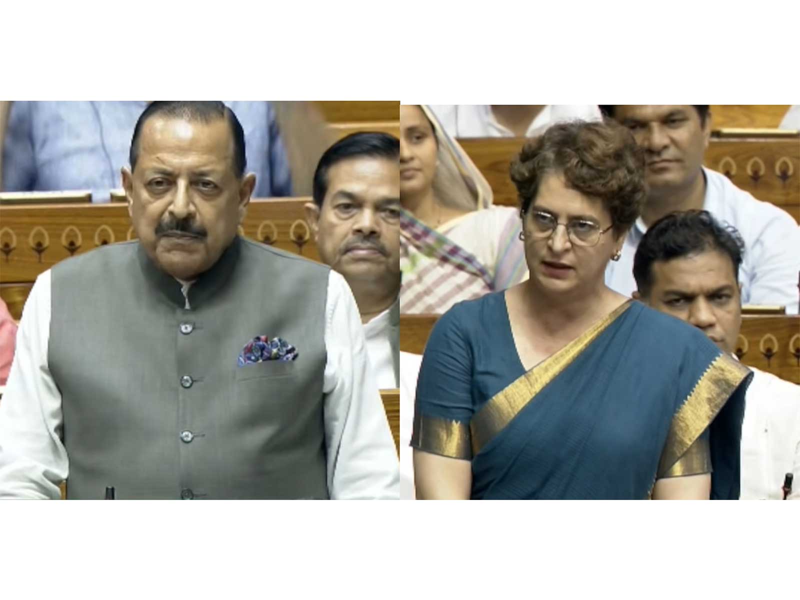Union MoS Jitendra Singh and Congress MP Priyanka Gandhi (Photo/Sansad TV)