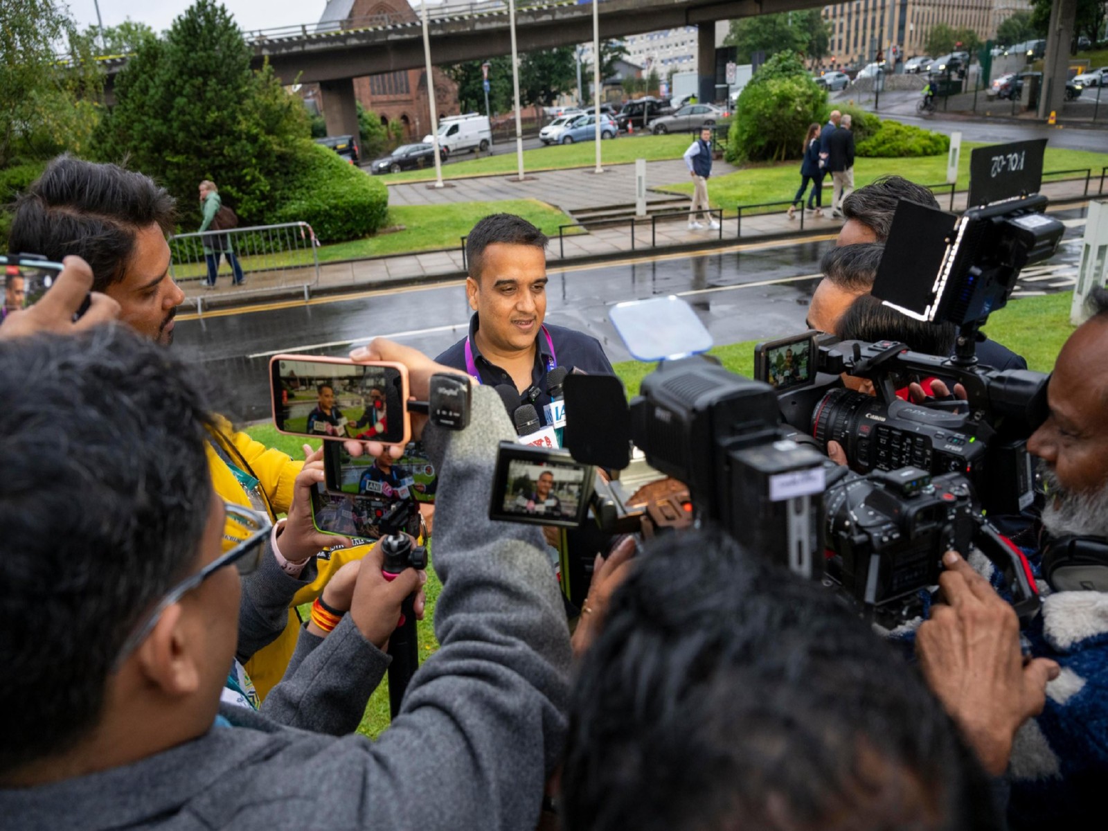 Gujarat Dy CM Harsh Sanghvi addressing media in Glasgow (Photo: X/ @sanghaviharsh)