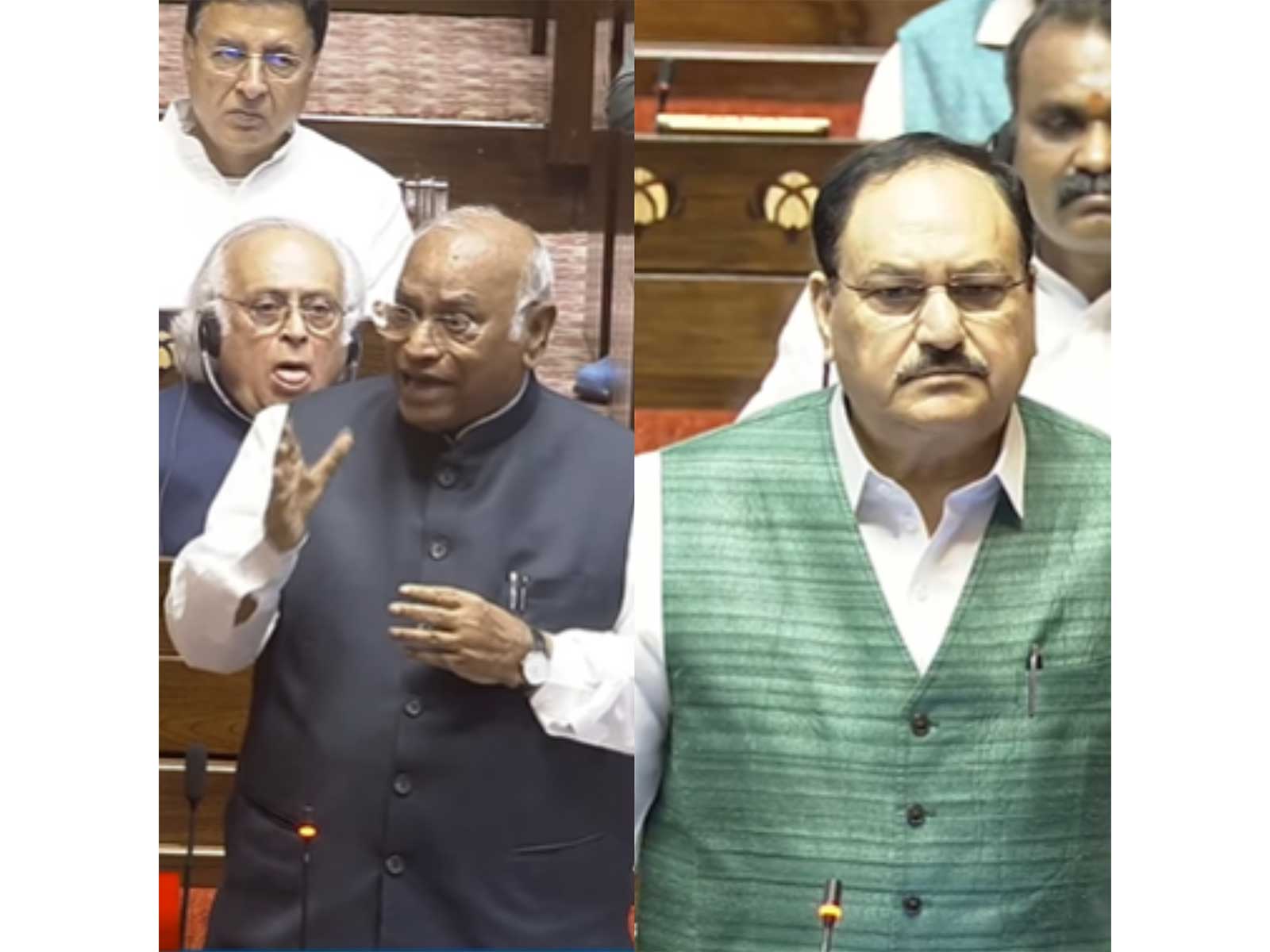 Leader of Opposition Mallikarjun Kharge and BJP leader J.P. Nadda  (Photo/sansad tv)