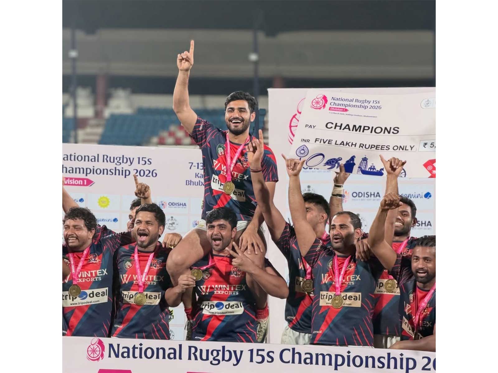 Mohit Khatri celebrates after winning Rugby 15s National Championship with the Delhi Hurricanes. (Photo: National Rugby 15s Championship)