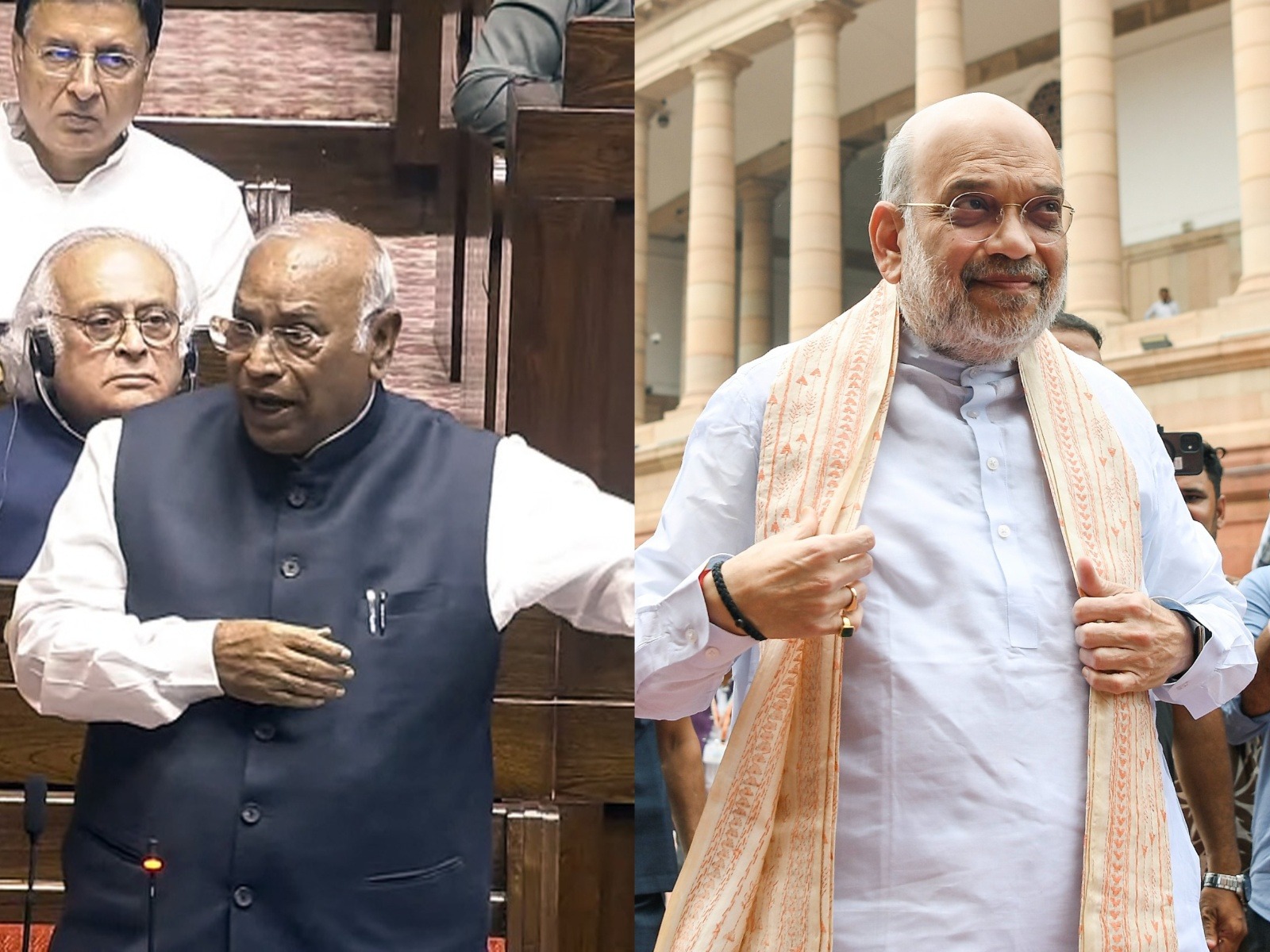 Congress President Mallikarjun Kharge, Union Home Minister Amit Shah (File Photo/ANI)