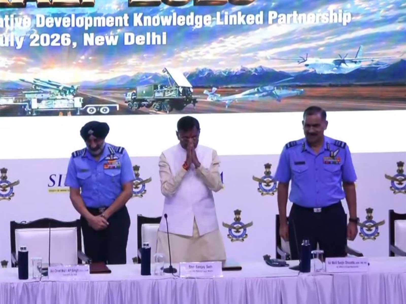 IAF Chief Air Chief Marshal AP Singh, Mos Defence Sanjay Seth and Air Marshal Sanjiv Ghuratia, Officer-in-Charge (Maintenance) IAF (Photo/ANI)