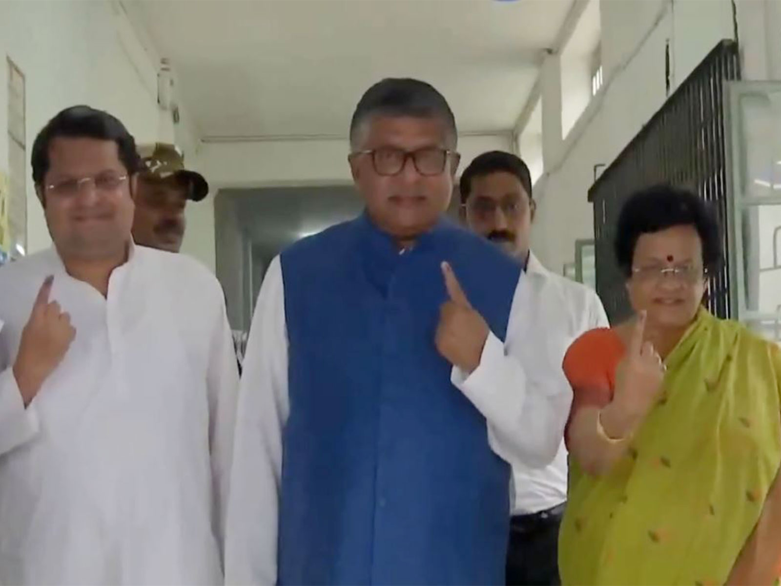 BJP MP Ravi Shankar Prasad with his wife Maya Shankar and son Aditya Shankar Prasad (Photo/ANI)