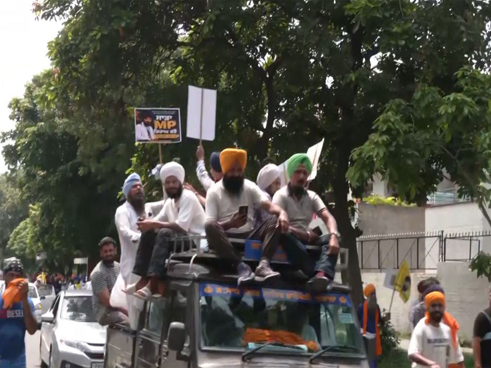 Supporters of Waris Punjab de protest in Chandigarh (Photo/ANI)