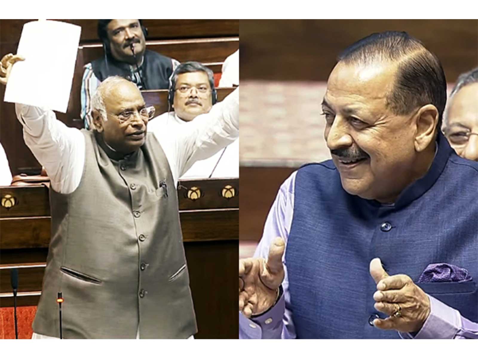 LoP in Rajya Sabha Mallikarjun Kharge (L) and Union MoS Jitendra Singh (File Photo/ANI) 