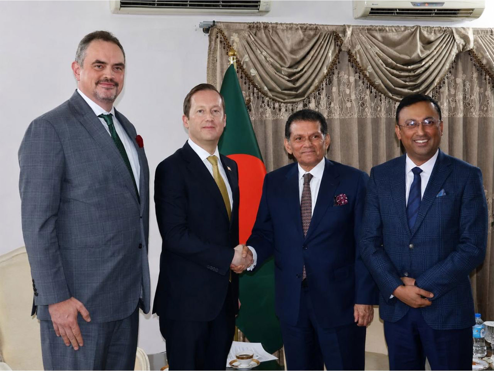 US Special Envoy to South and Central Asia Sergio Gor with Bangladesh Foreign Minister Khalil Rahman and US Ambassador to Bangladesh Brent T Christensen (Photo/X/@USAmbIndia)
