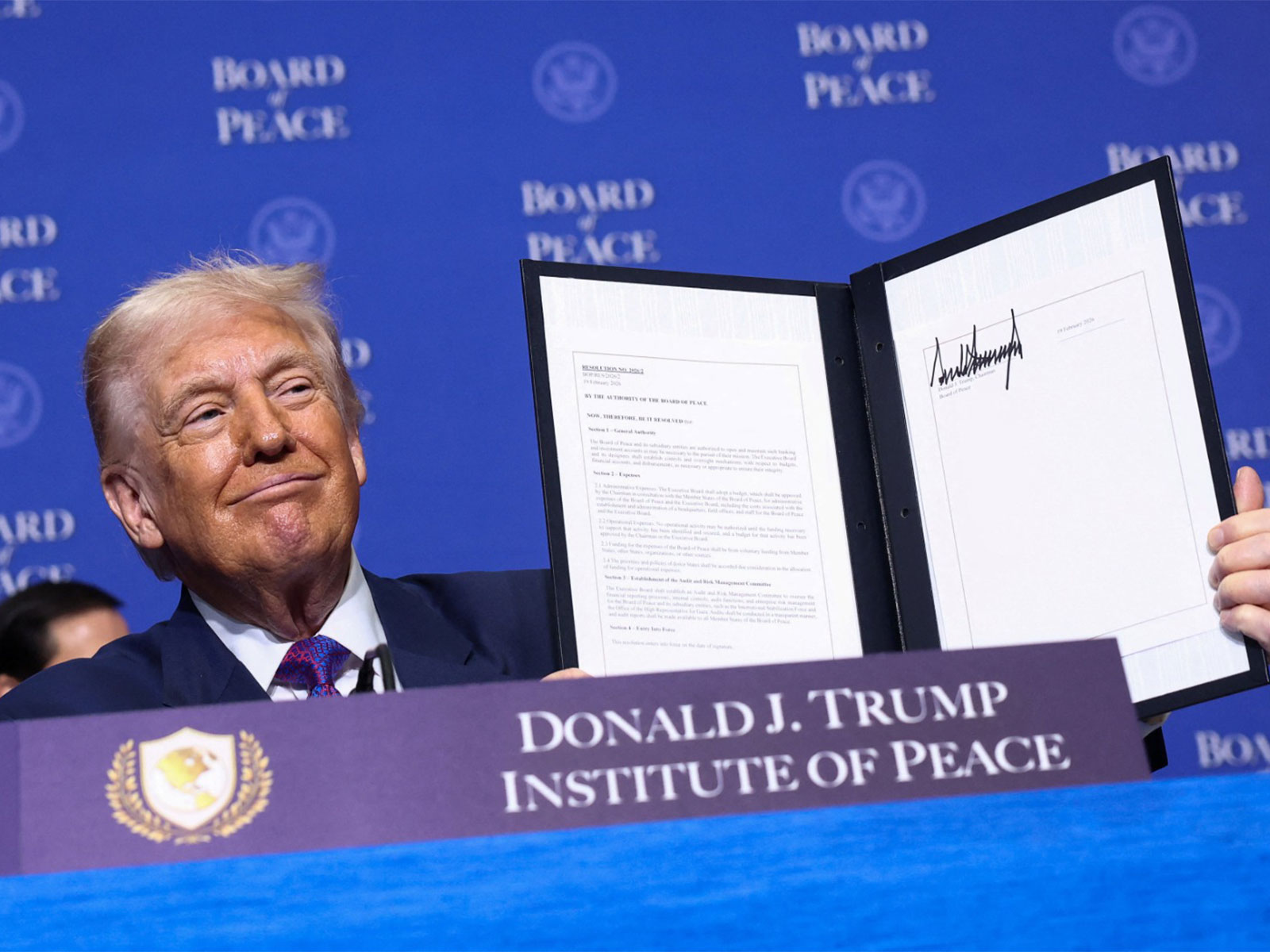 US President Donald Trump's signing ceremony for the founding charter of the Board of Peace on January 22, 2026(Photo/Reuters)