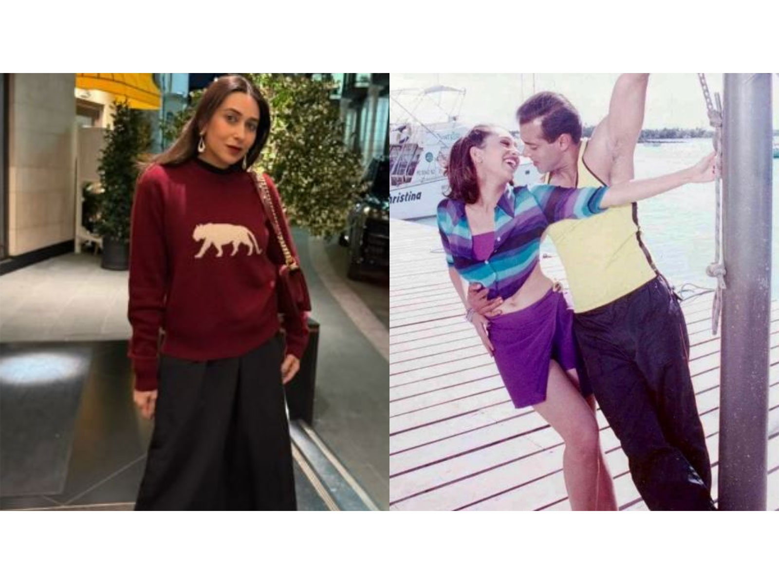 Karisma Kapoor (L) A snip from song (R) (Photos/Karisma team/T-series)