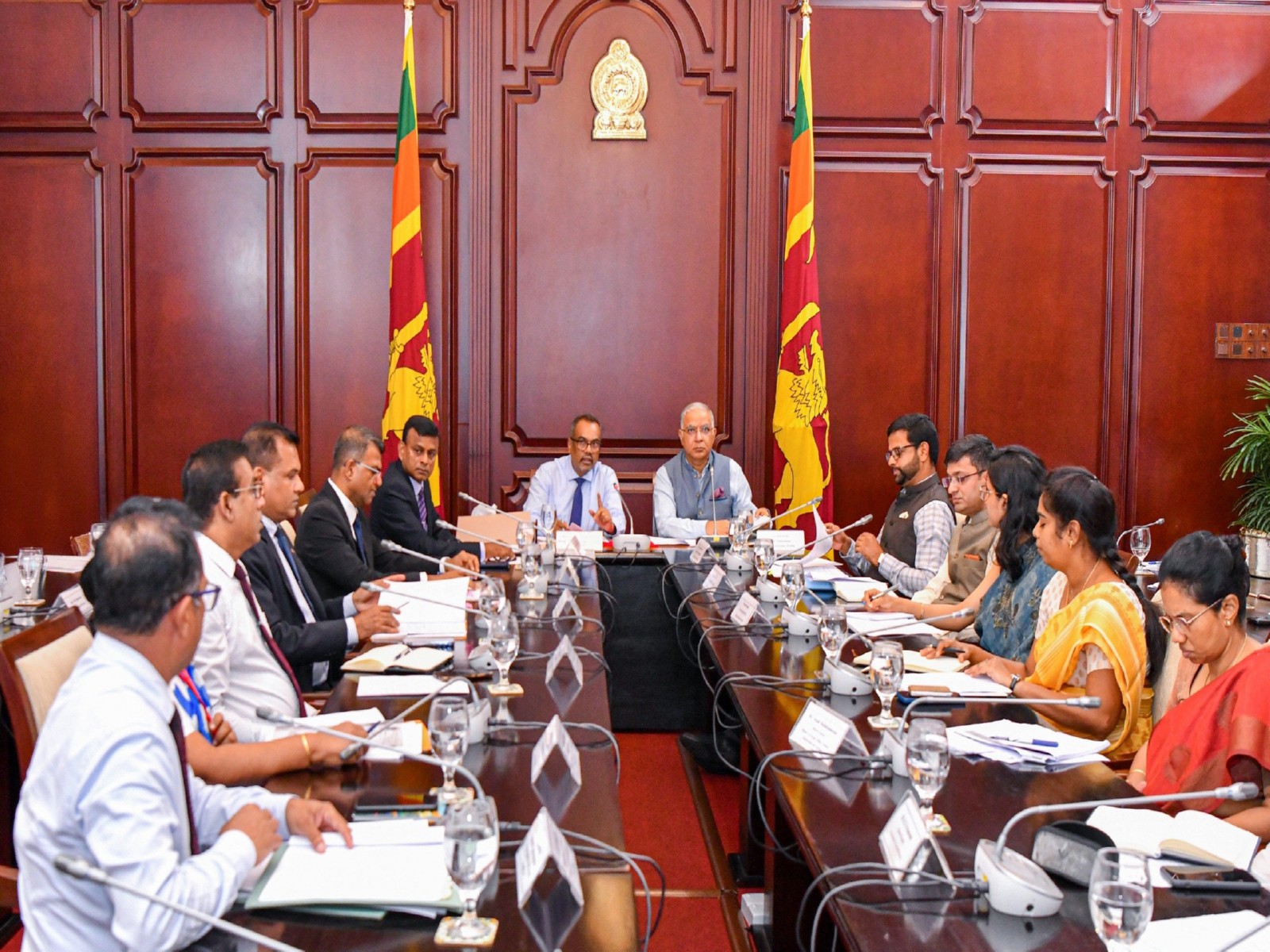 Indian High Commissioner to Sri Lanka Santosh Jha co-chairs a review meeting on India-assisted development projects across Sri Lanka with Sri Lanka's Minister of Labour and Foreign Employment Anil Jayantha Fernando. (Photo: X/@IndiainSL)
