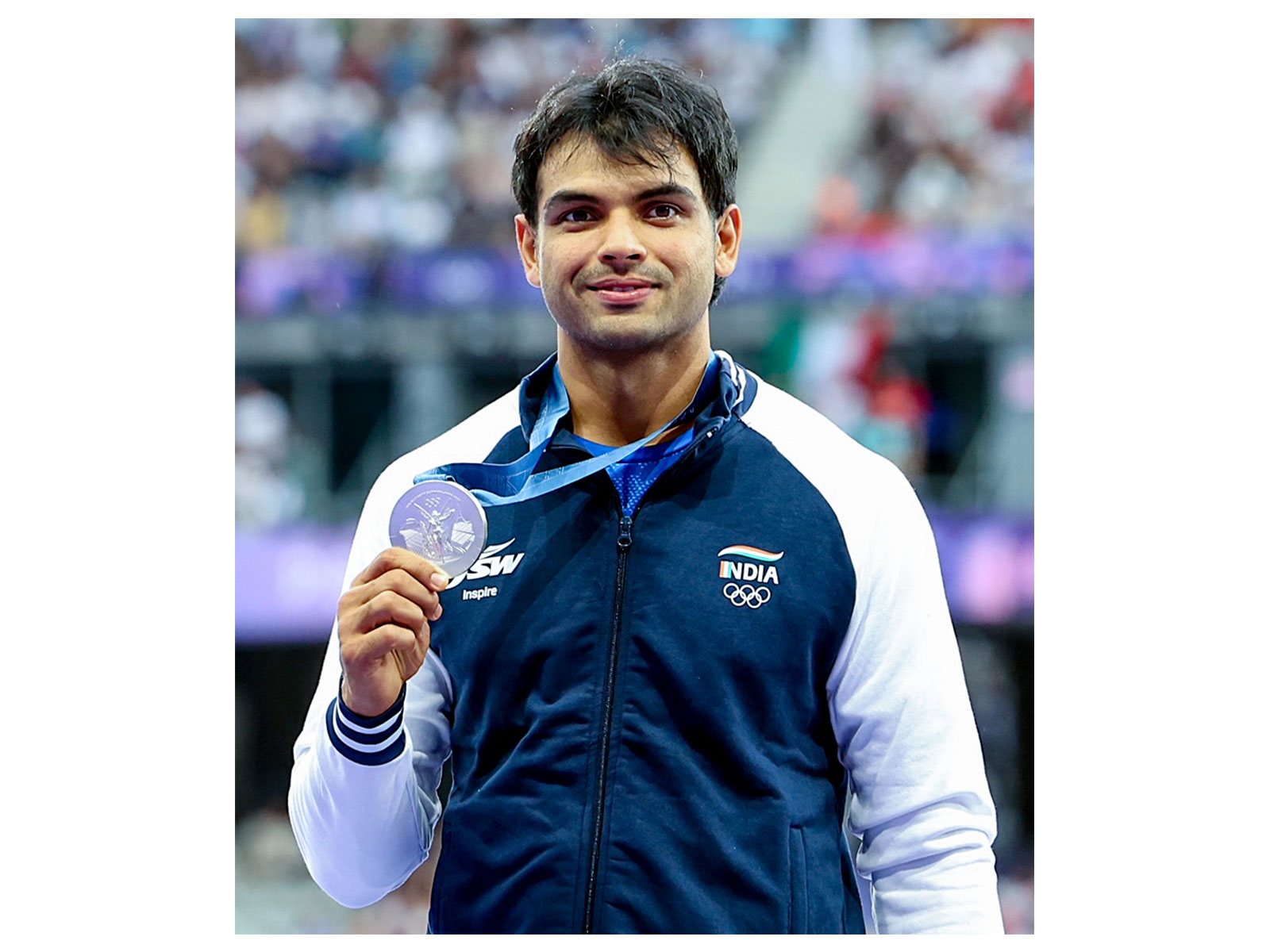 Neeraj Chopra poses with his silver medal at the Paris Olympics 2024. (File Photo/ANI)