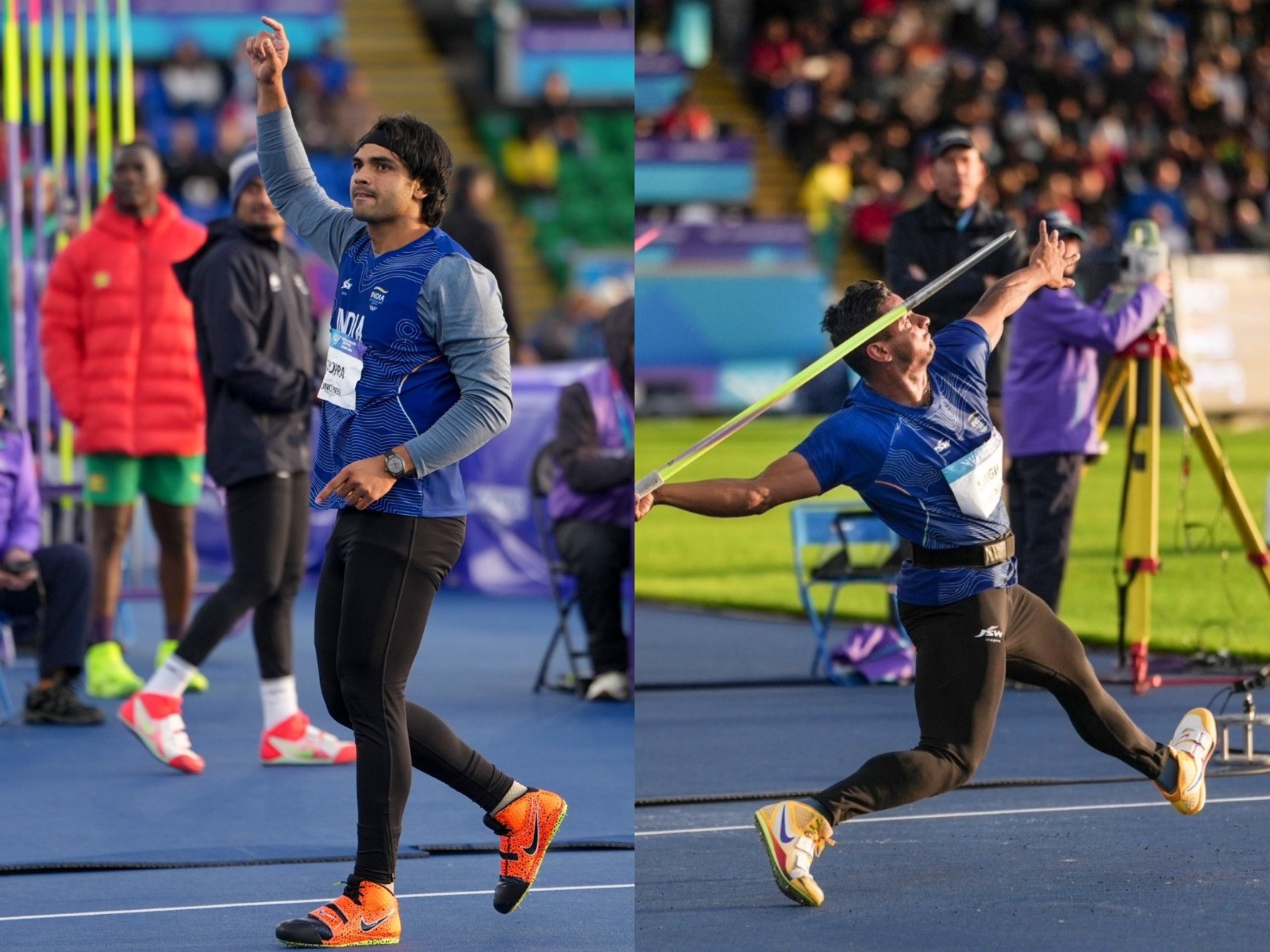 Yash Vir Singh (L) and Neeraj Chopra (R). (Photo: X/@rajnathsingh)