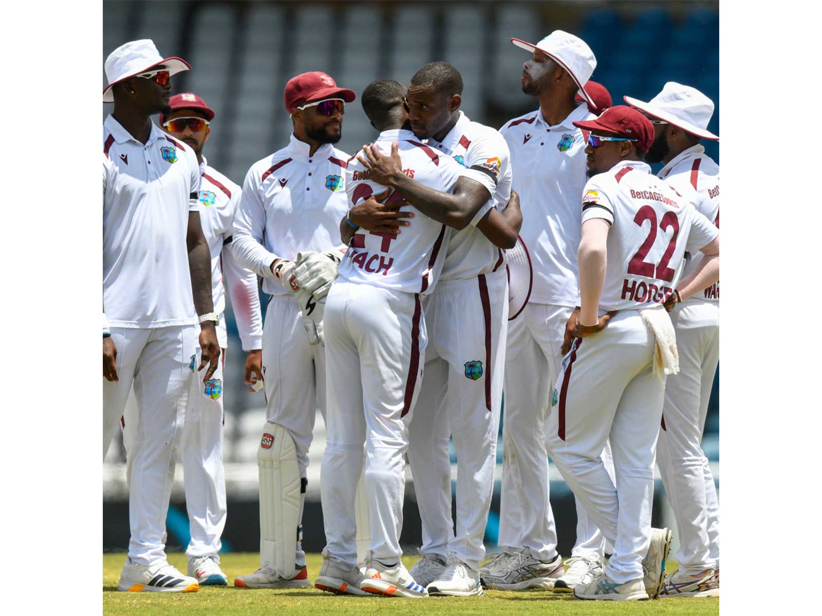 West Indies players celebrating during 1st Test against Pakistan (Photo: X/@windiescricket)
