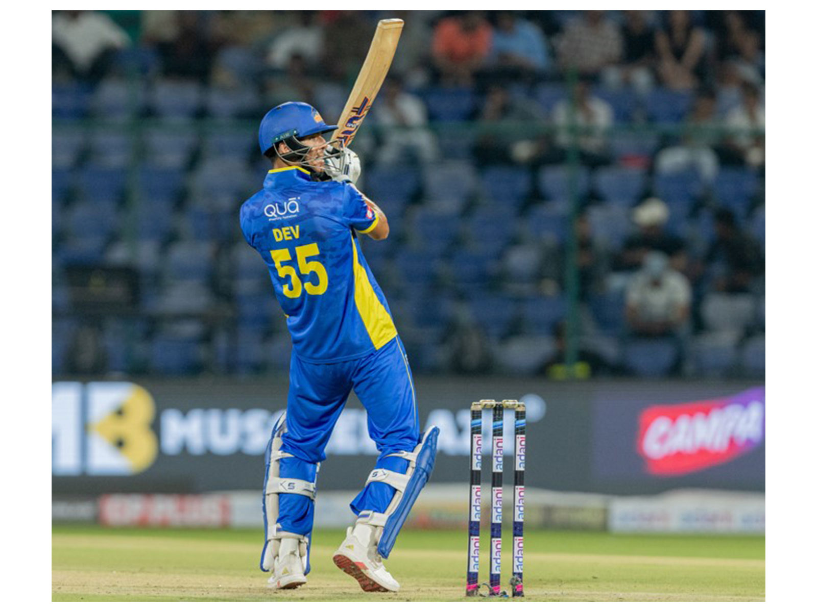 Dev Lakra of Purani Dilli 6 in action during Delhi Premier League 2026 (Image: DPL)