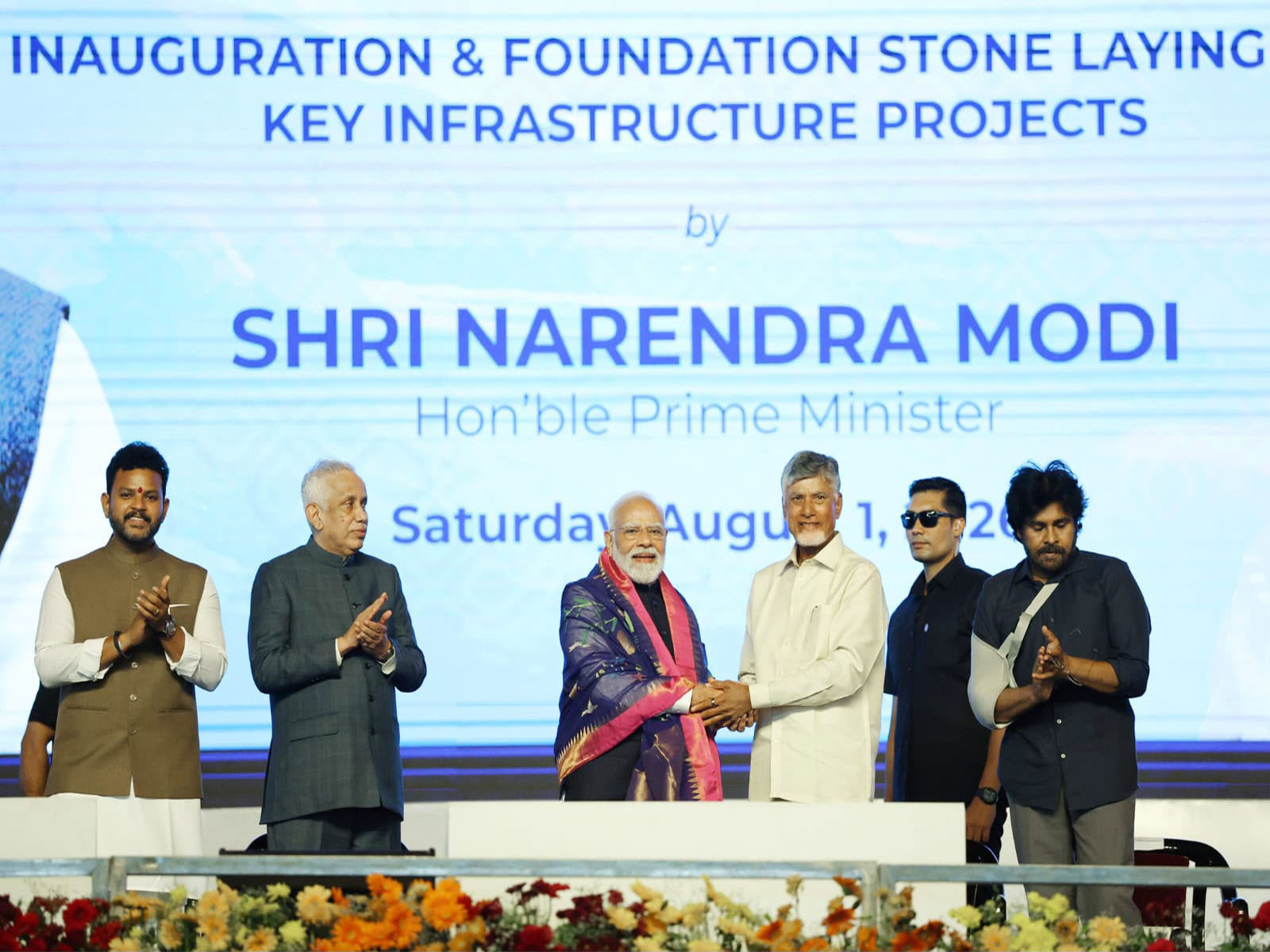 Andhra Pradesh CM Chandrababu Naidu during inauguration ceremony of Bhogapuram airport alongside PM Modi (Photo/@ncbn/X)
