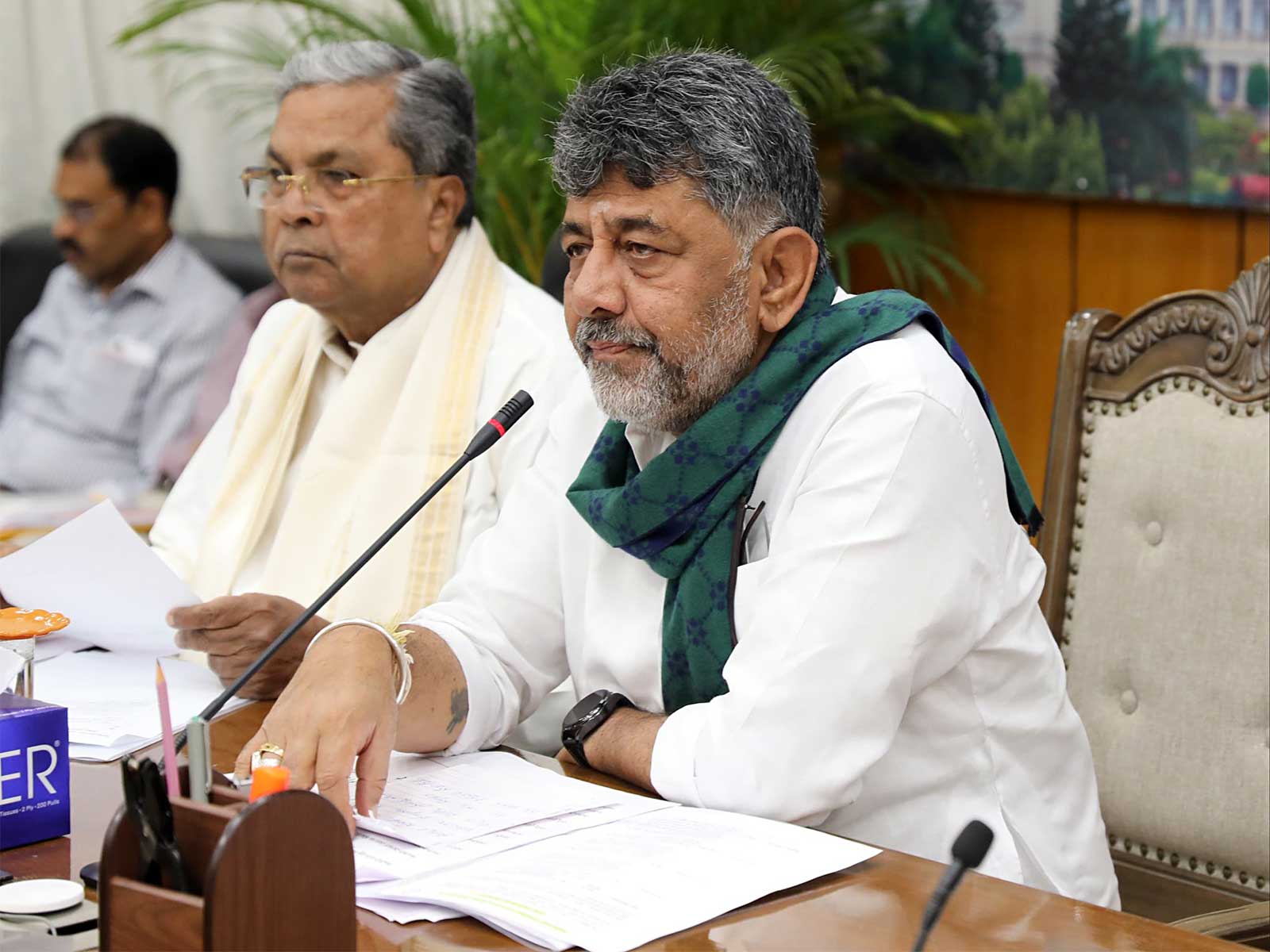 Karnataka Chief Minister DK Shivakumar and Congress leader Siddaramiah during an all party meeting (Photo/ANI)