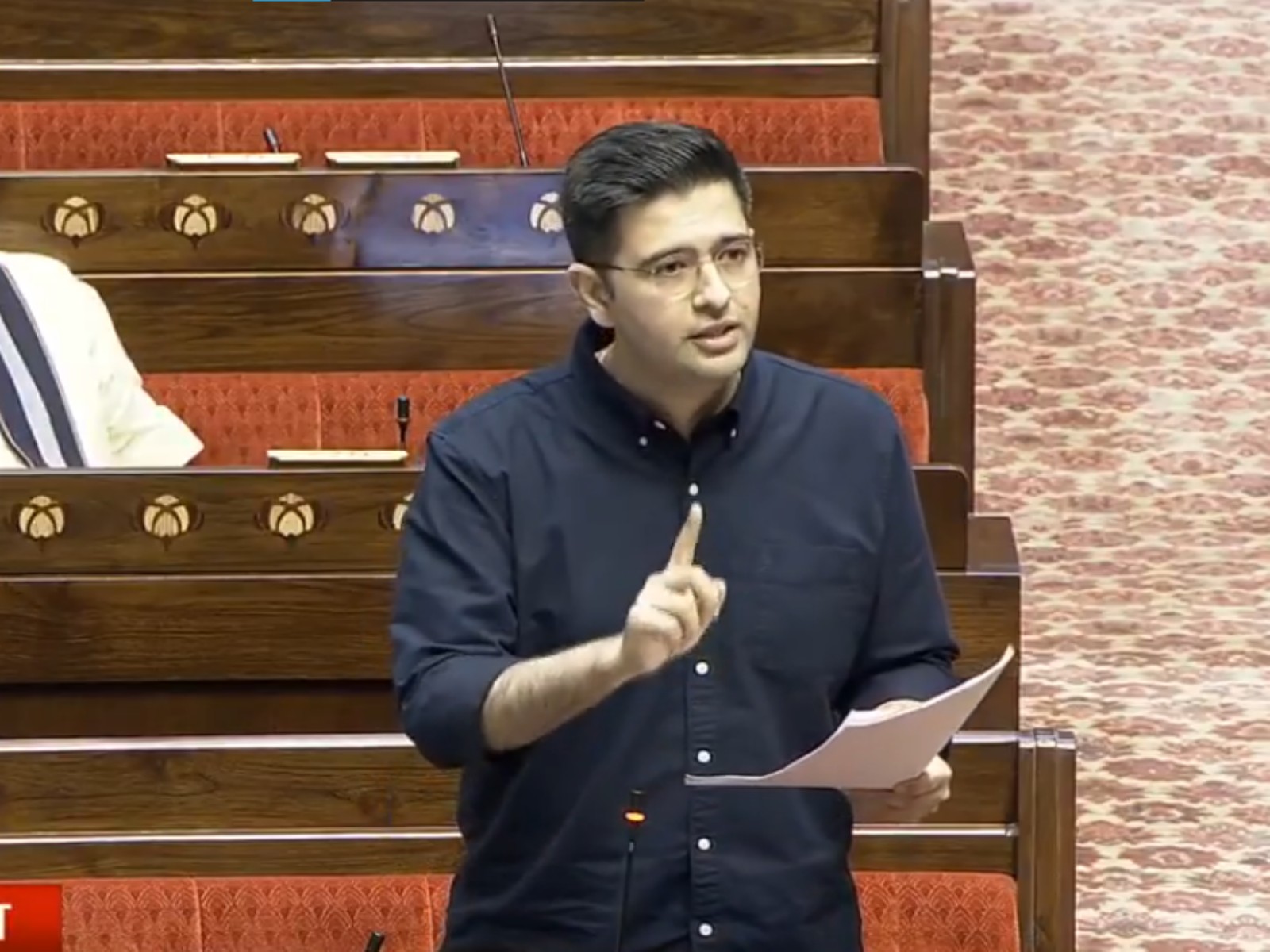 Bharatiya Janata Party (BJP) MP Raghav Chadha speaks in Rajya Sabha (Photo: SansadTV)