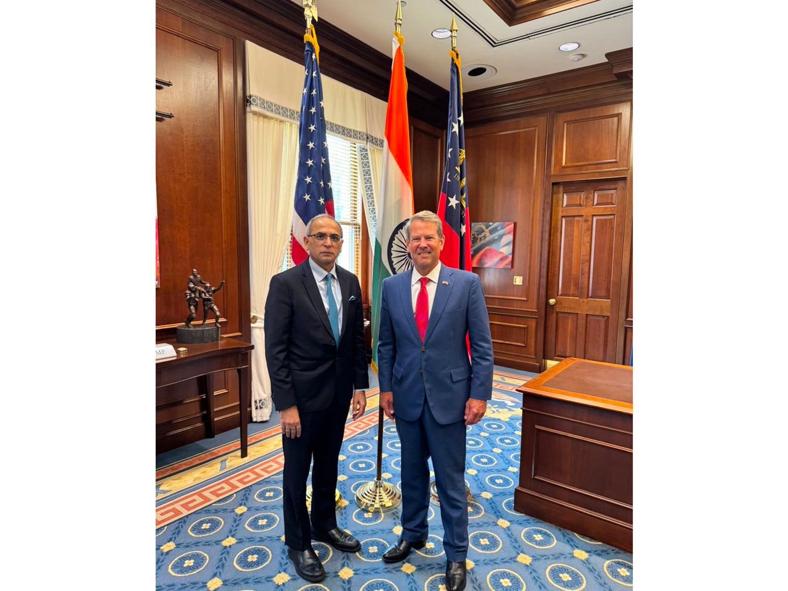 India's Ambassador to the United States, Vinay Mohan Kwatra with Georgia Governor Brian Kemp (Photo/X@AmbVMKwatra)