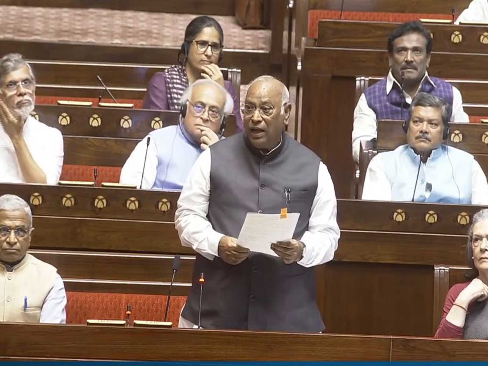 Congress President and Leader of Opposition in Rajya Sabha Mallikarjun Kharge (Photo/Sansad TV)