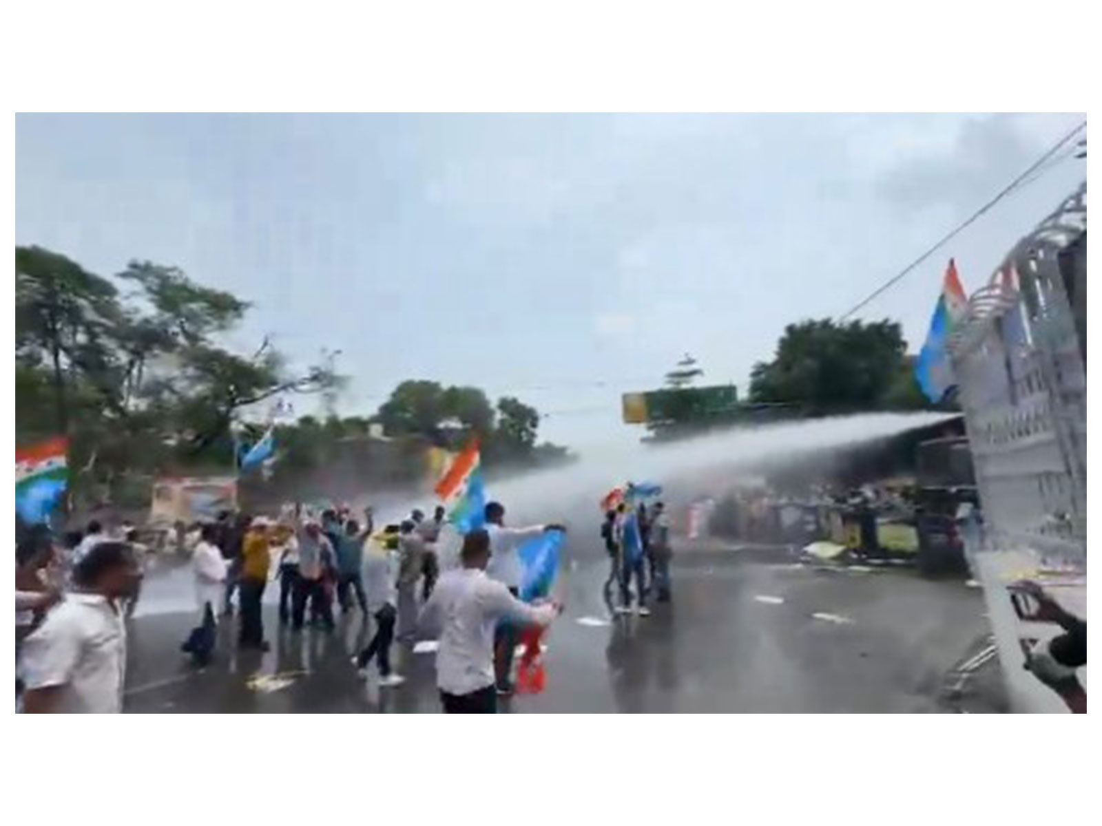 Police use water cannons on NSUI protesters during the CM House march in Patna. (Photo: NSUI/X)