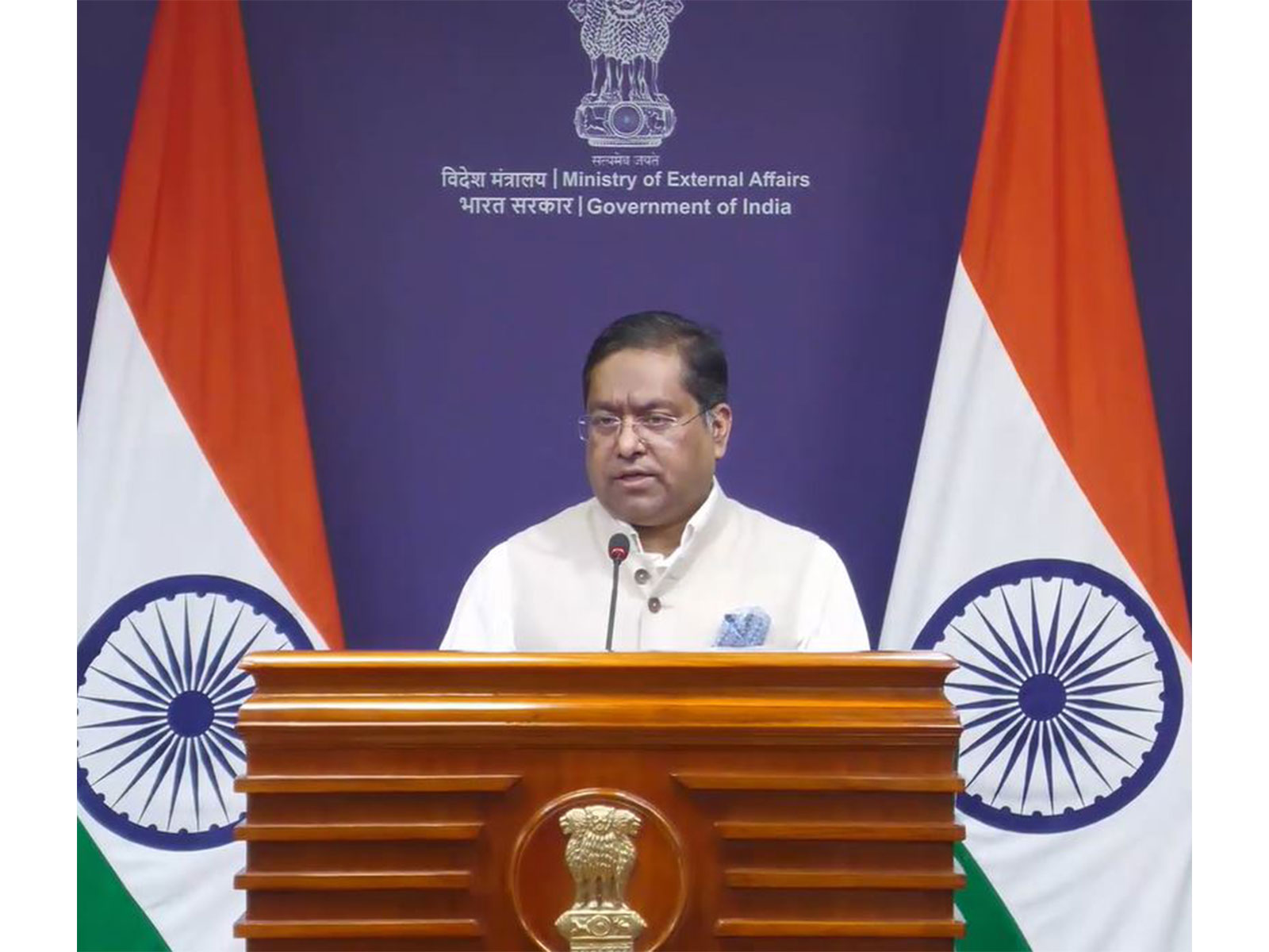 Ministry of External Affairs (MEA) spokesperson Randhir Jaiswal addressing the Bi-Weekly Media Briefing (Photo/YouTube/MEA)